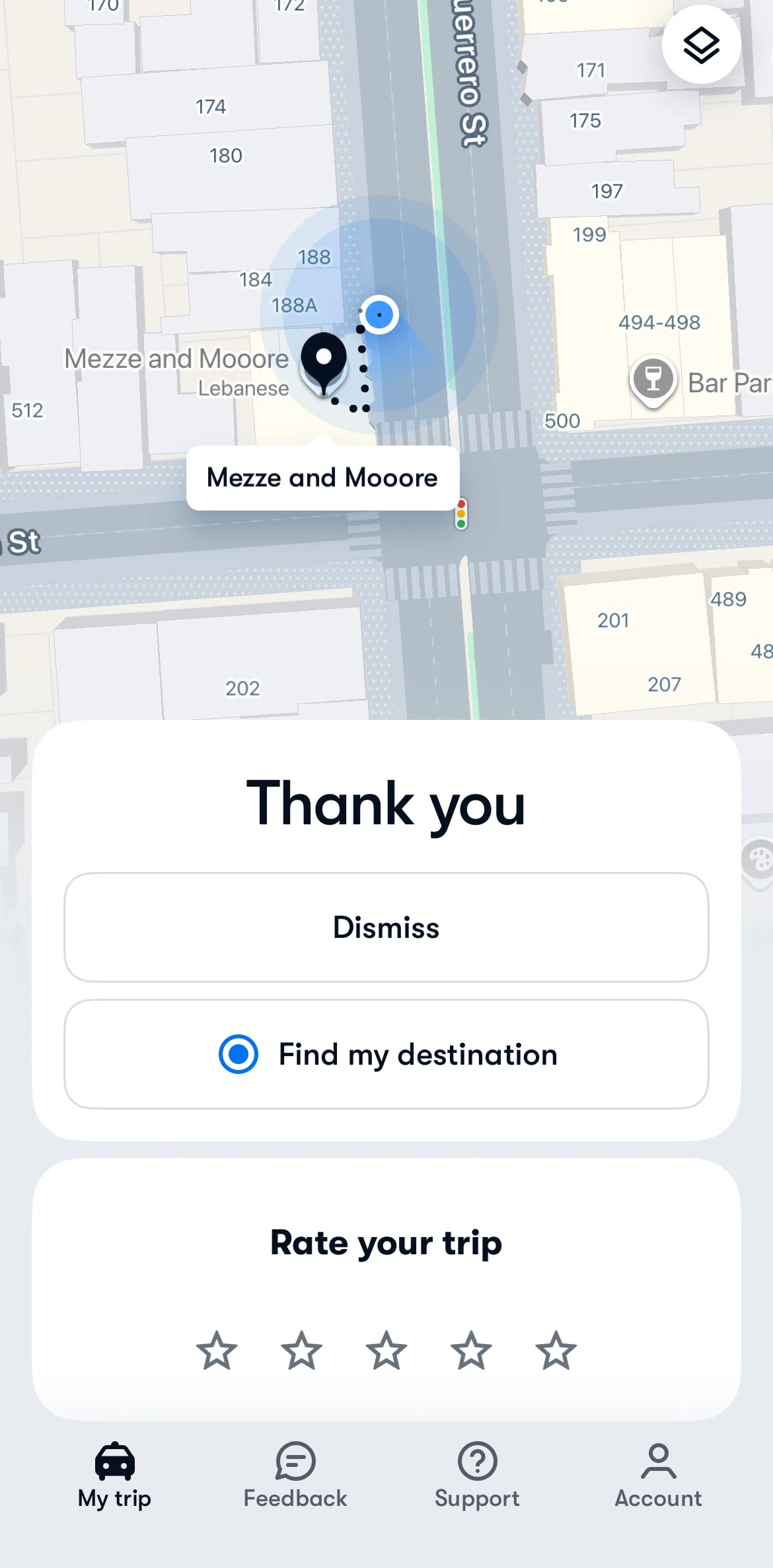 Waymo Screen screen in the Rating a trip flow