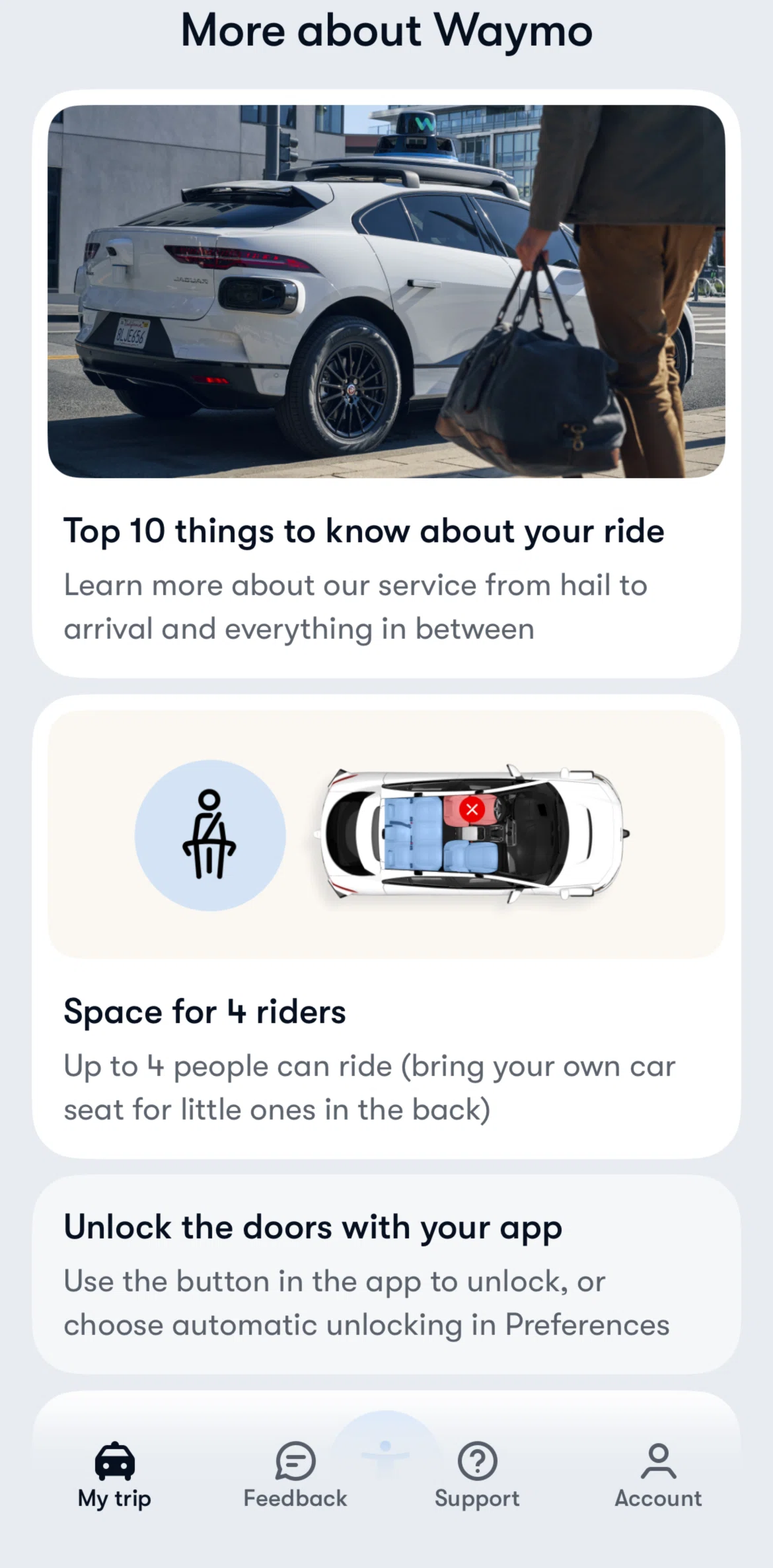 Waymo Screen screen in the Seating guidelines flow