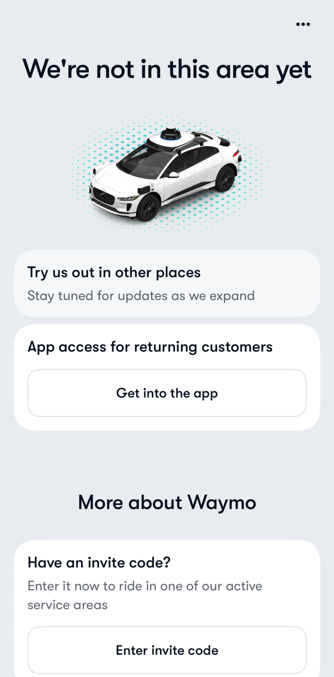 Waymo Screen screen in the Service unavailable flow