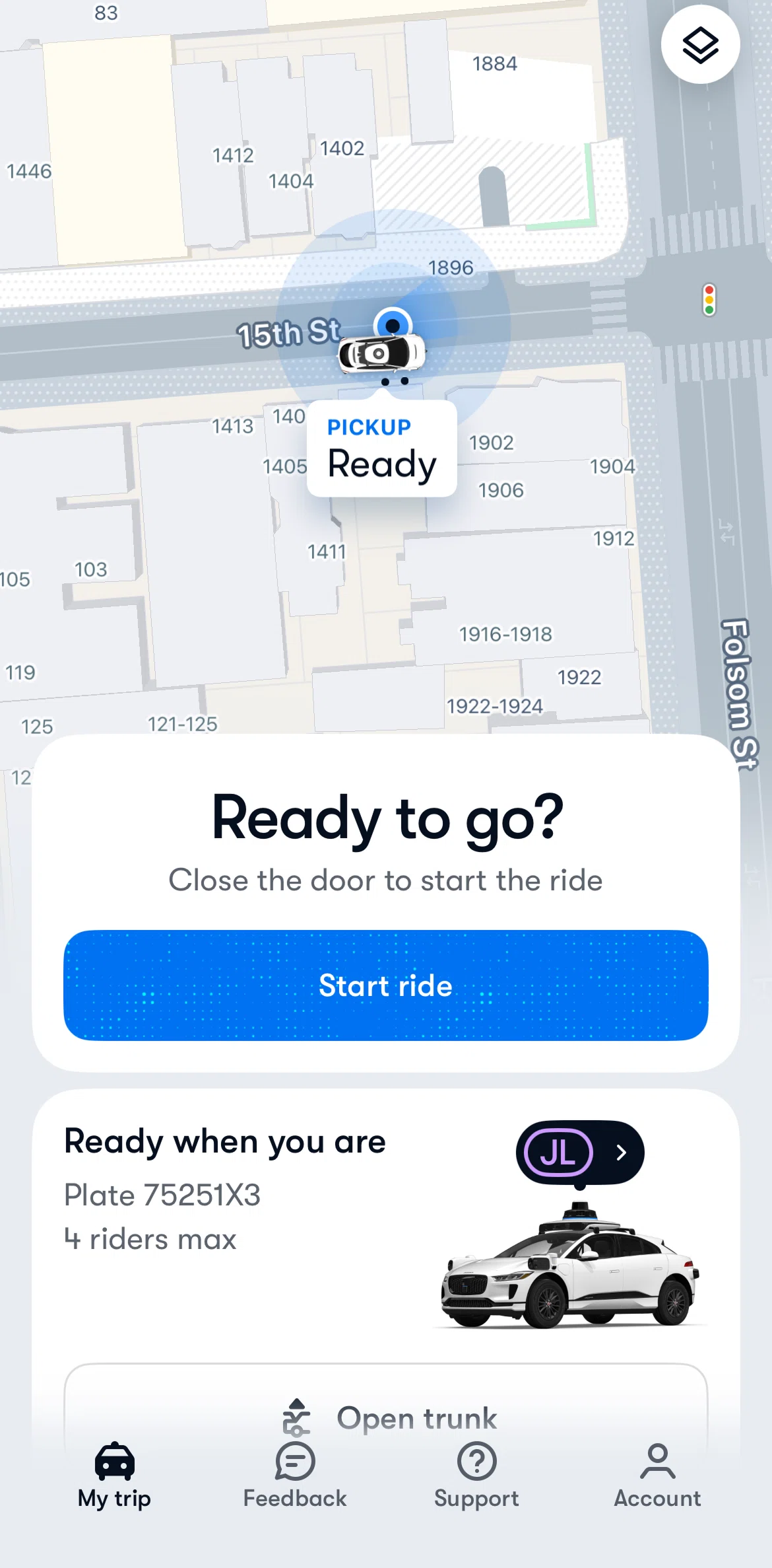 Waymo Screen screen in the Starting a ride flow