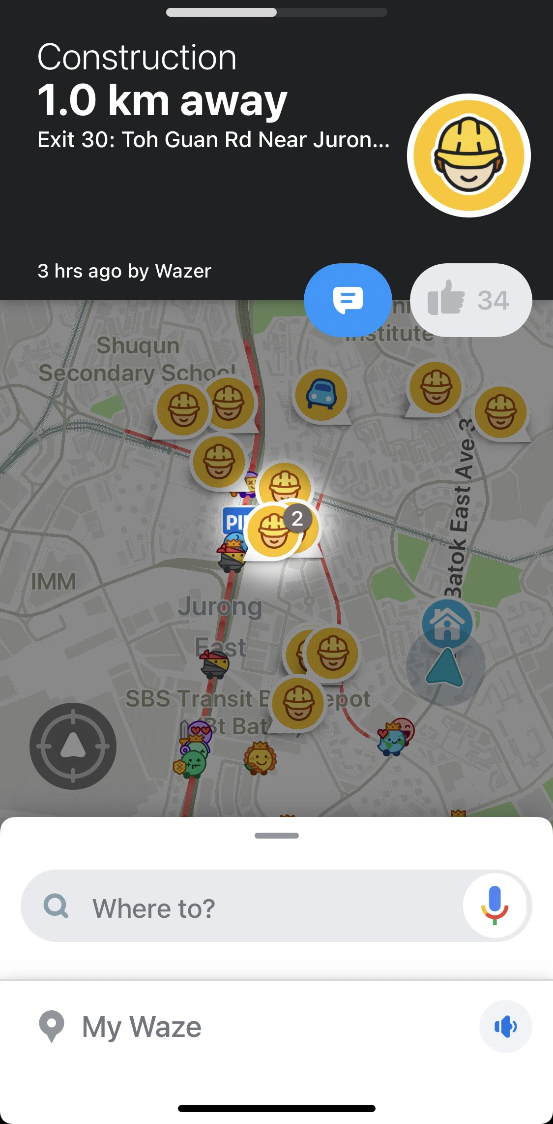 Waze Screen screen in the Adding a comment to a report flow