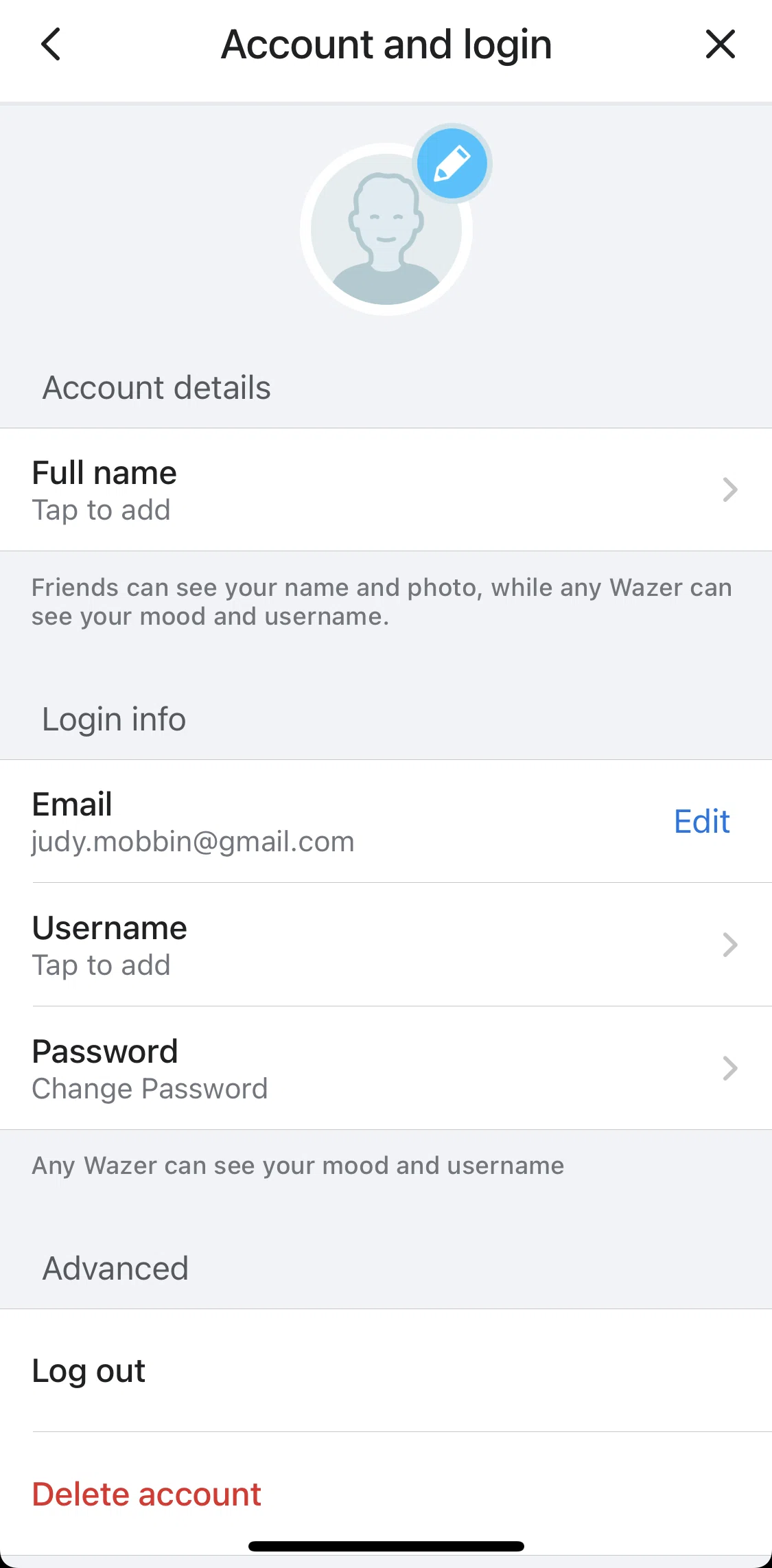 Waze Screen screen in the Adding a username flow