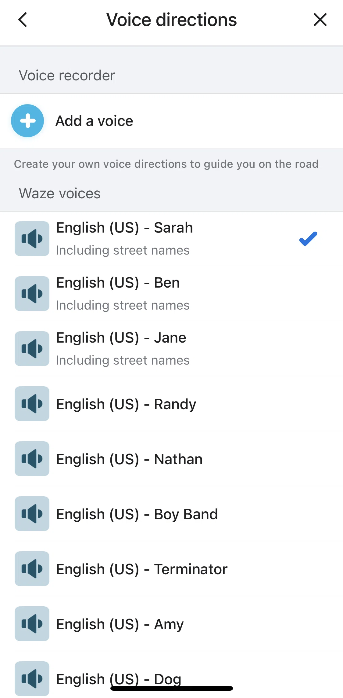 Waze Screen screen in the Adding a voice direction flow
