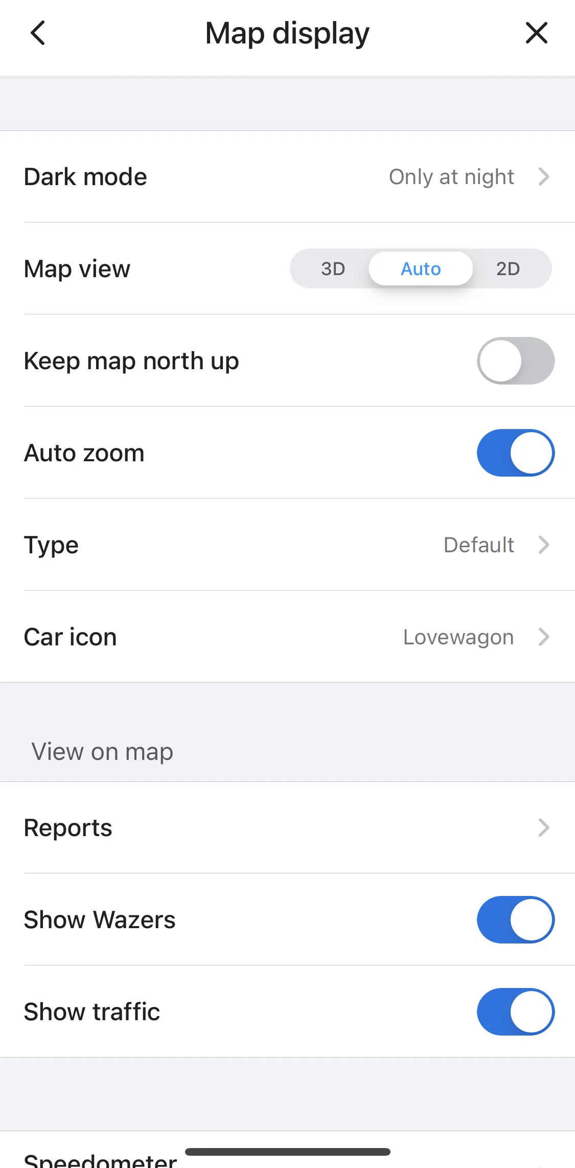 Waze Screen screen in the Changing car icon flow