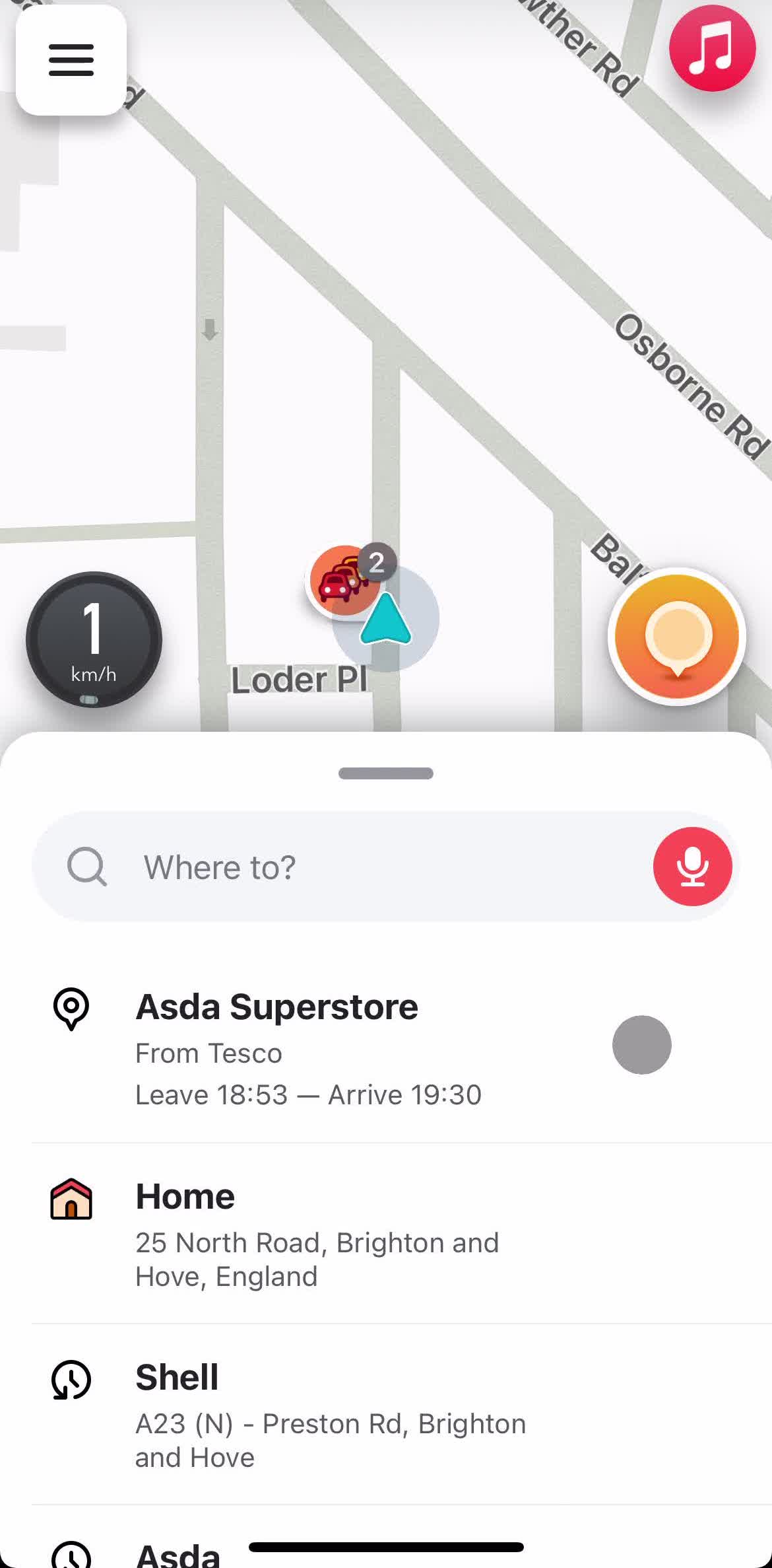 Waze Map screen in the General Browsing flow