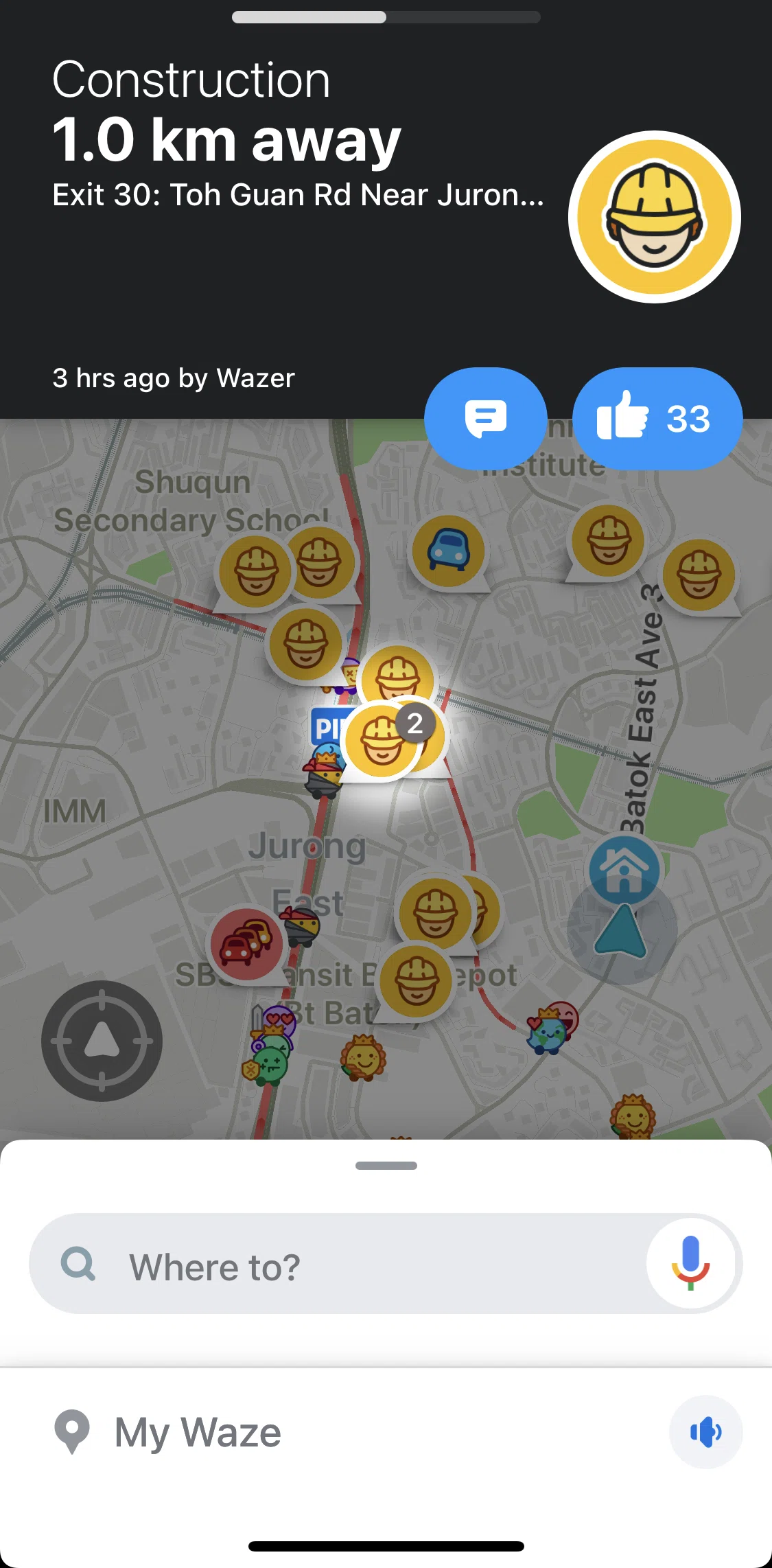 Waze Screen screen in the Liking a report flow