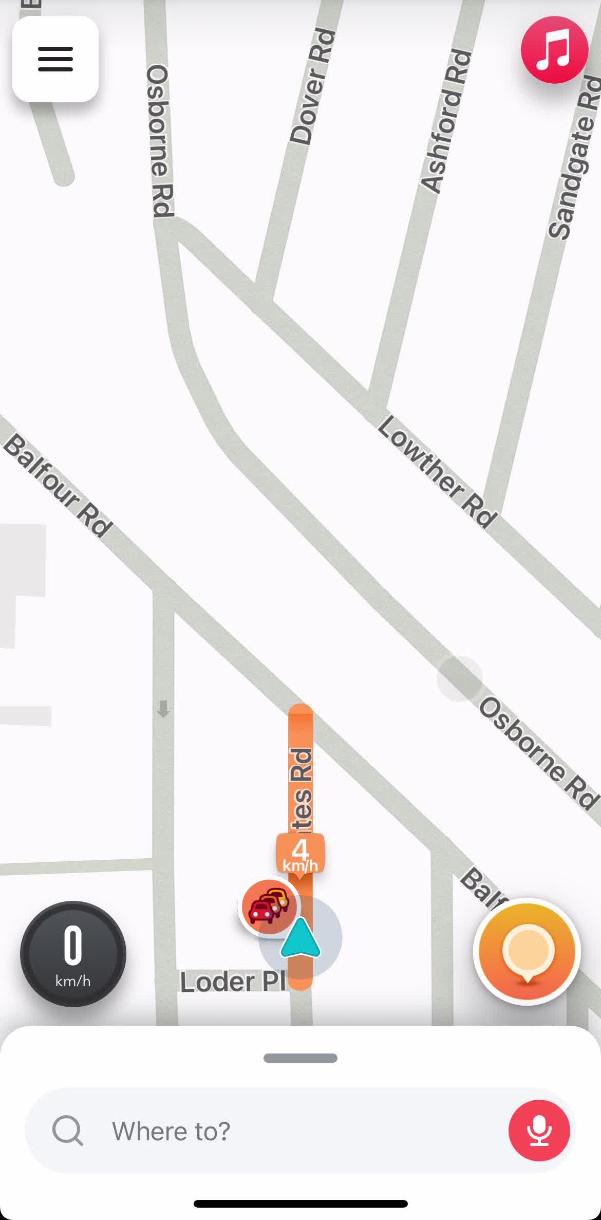 Waze Map screen in the Planning A Trip flow