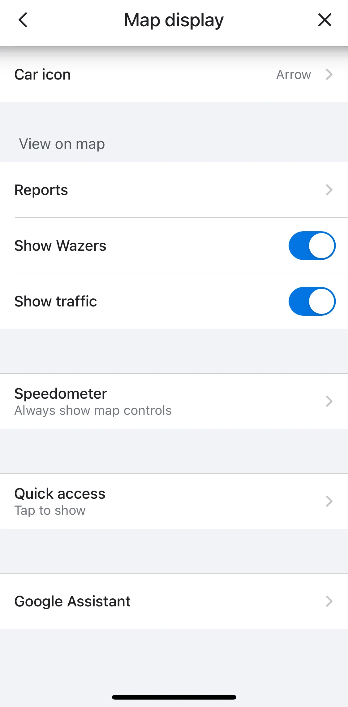 Waze Screen screen in the Reports settings flow
