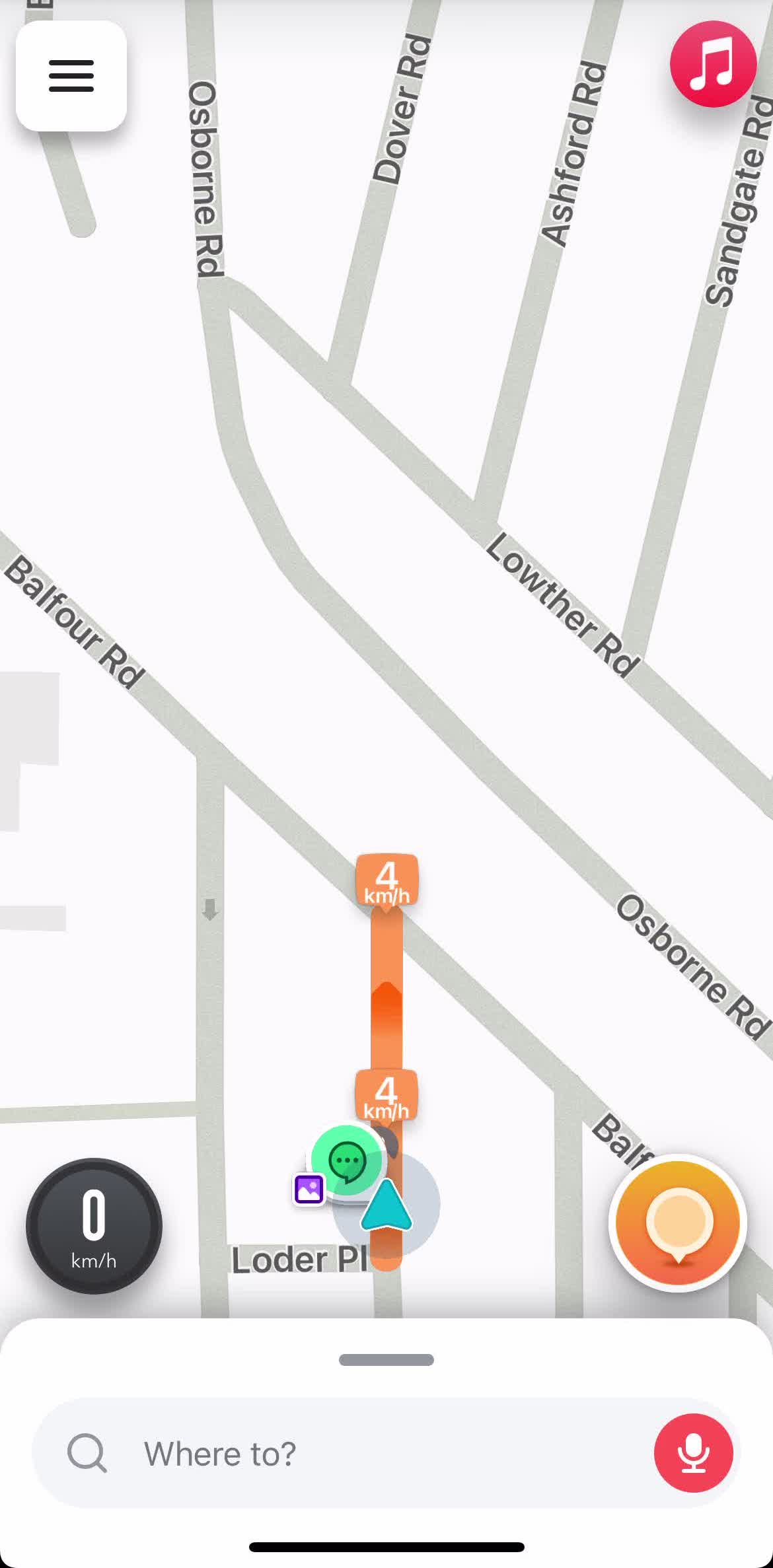 Waze Map screen in the Saved Places flow