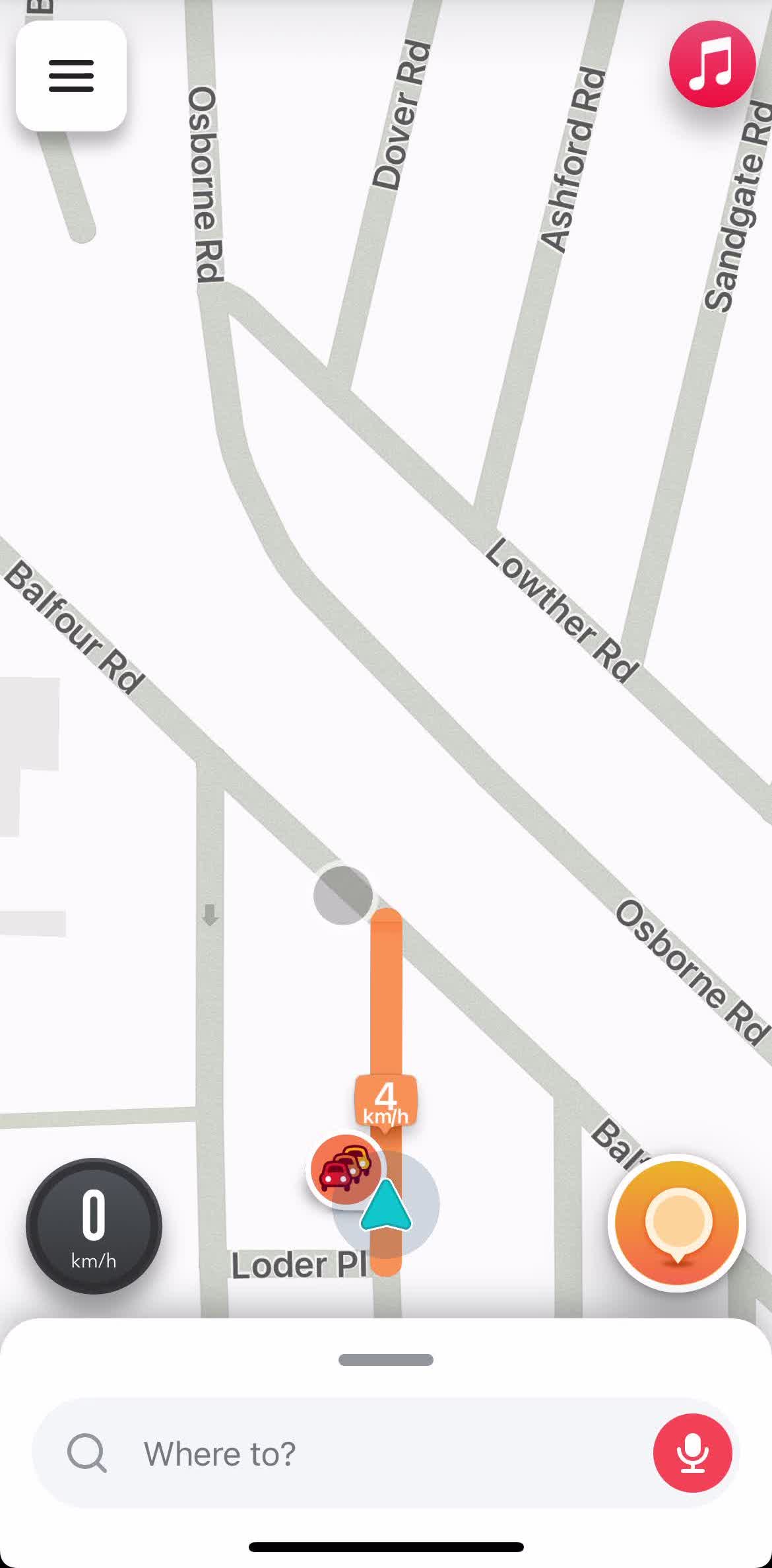 Waze Map screen in the Submitting A Report flow