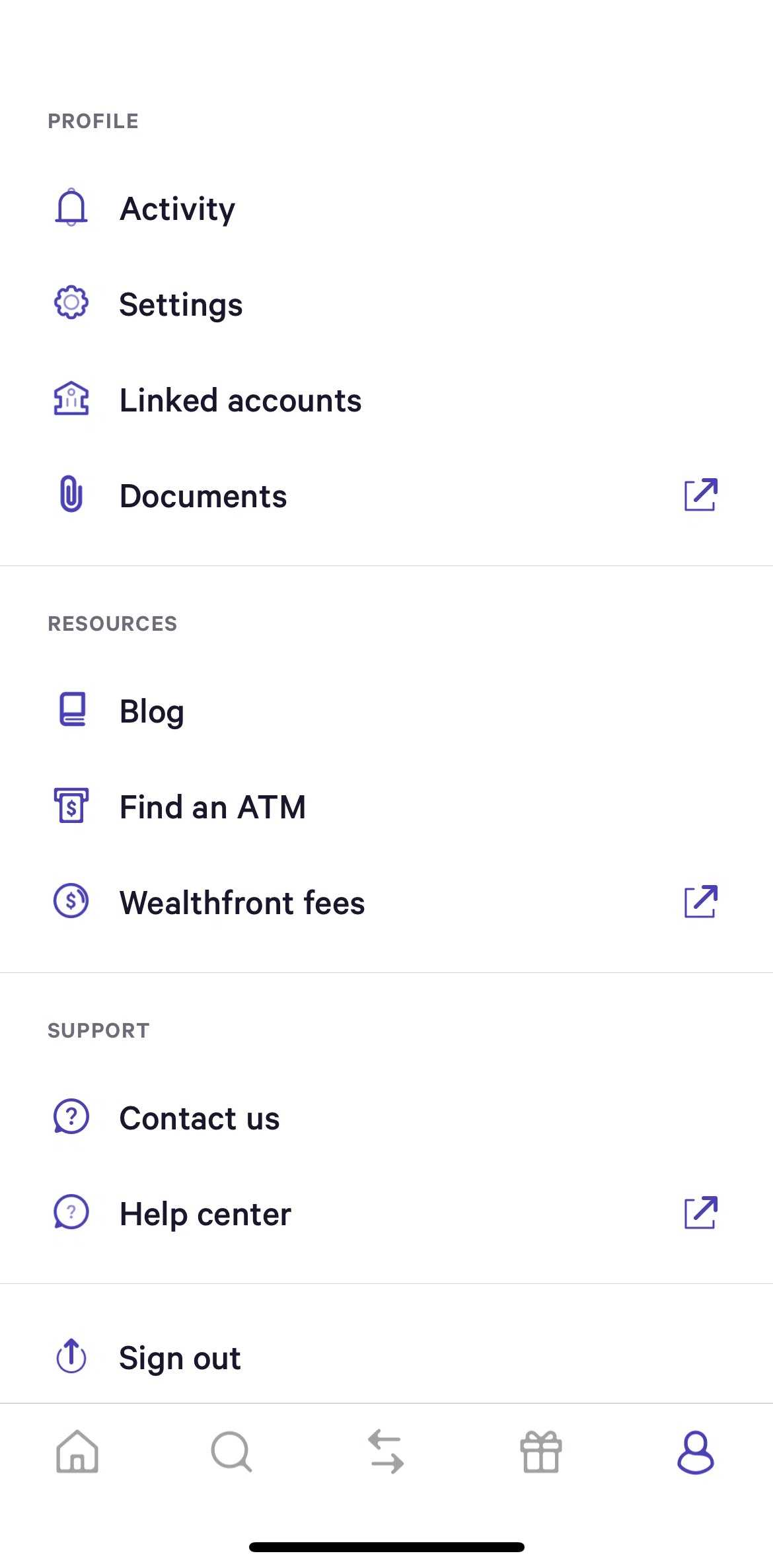 Wealthfront Screen screen in the Logging out flow