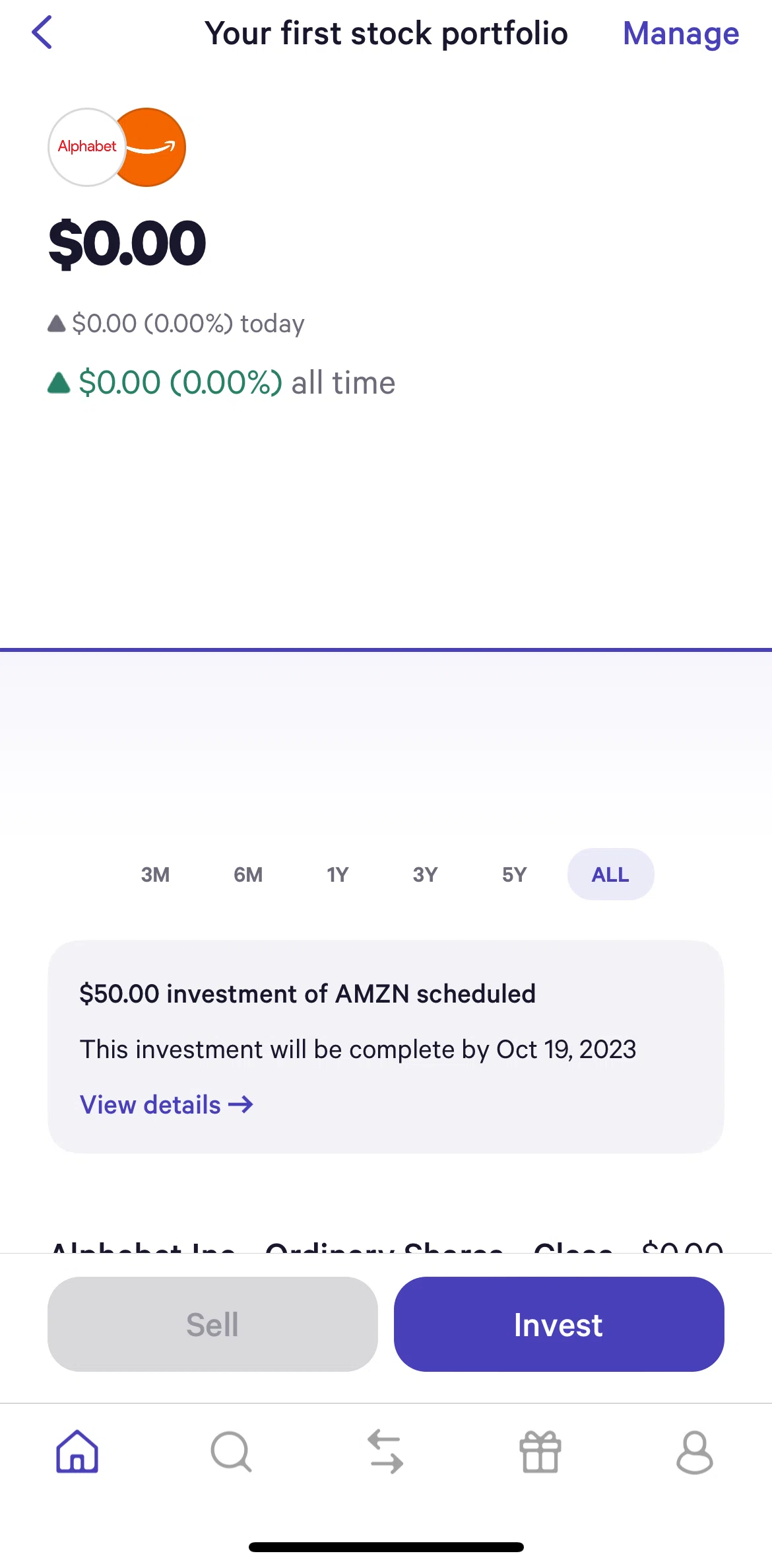 Wealthfront Screen screen in the Manage stock portfolio flow