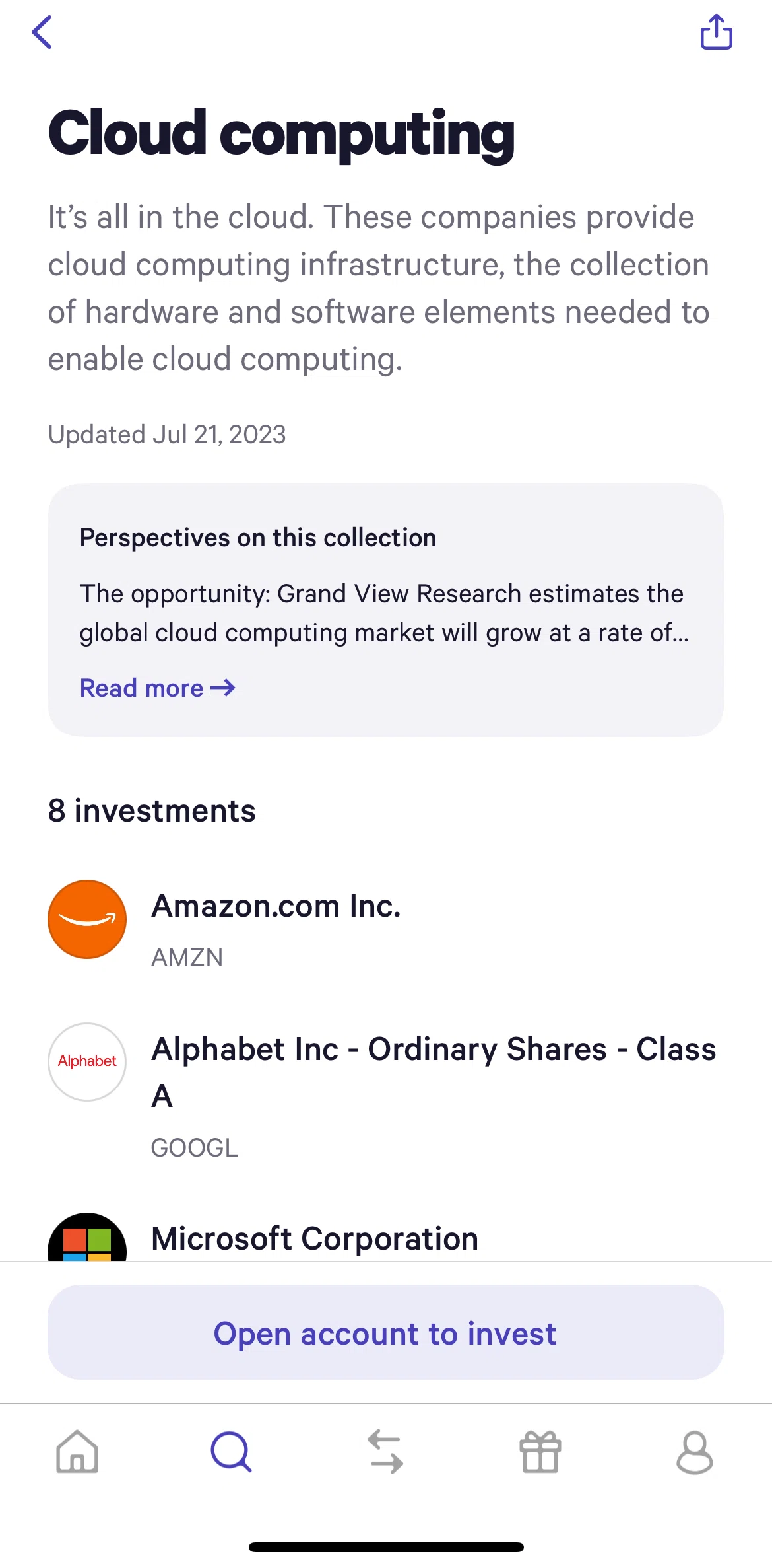 Wealthfront Screen screen in the Opening a stock investing account flow
