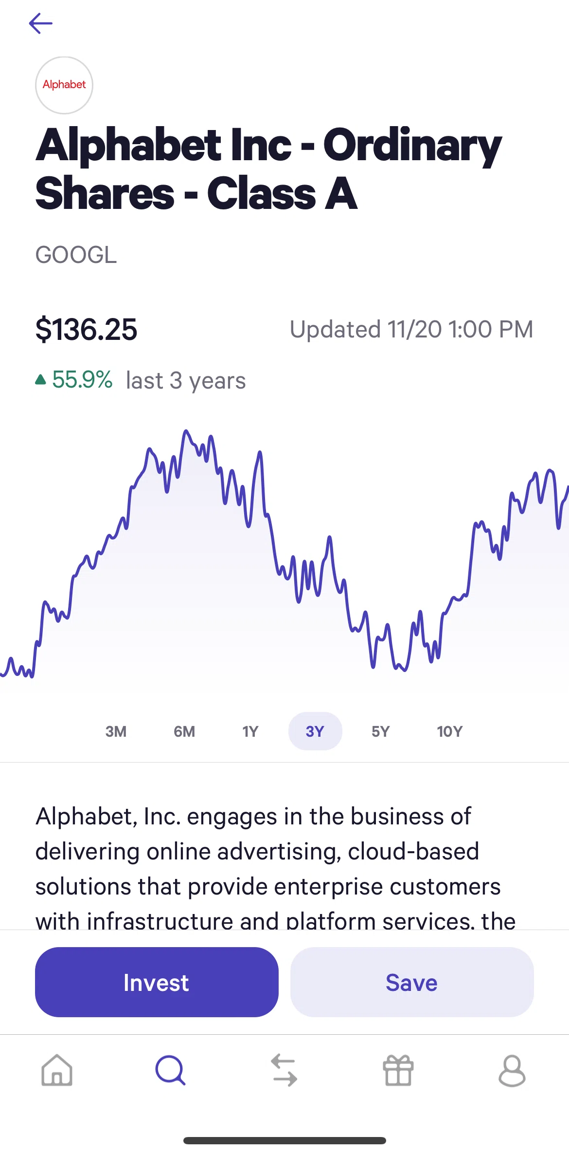 Wealthfront Screen screen in the Saving a stock flow