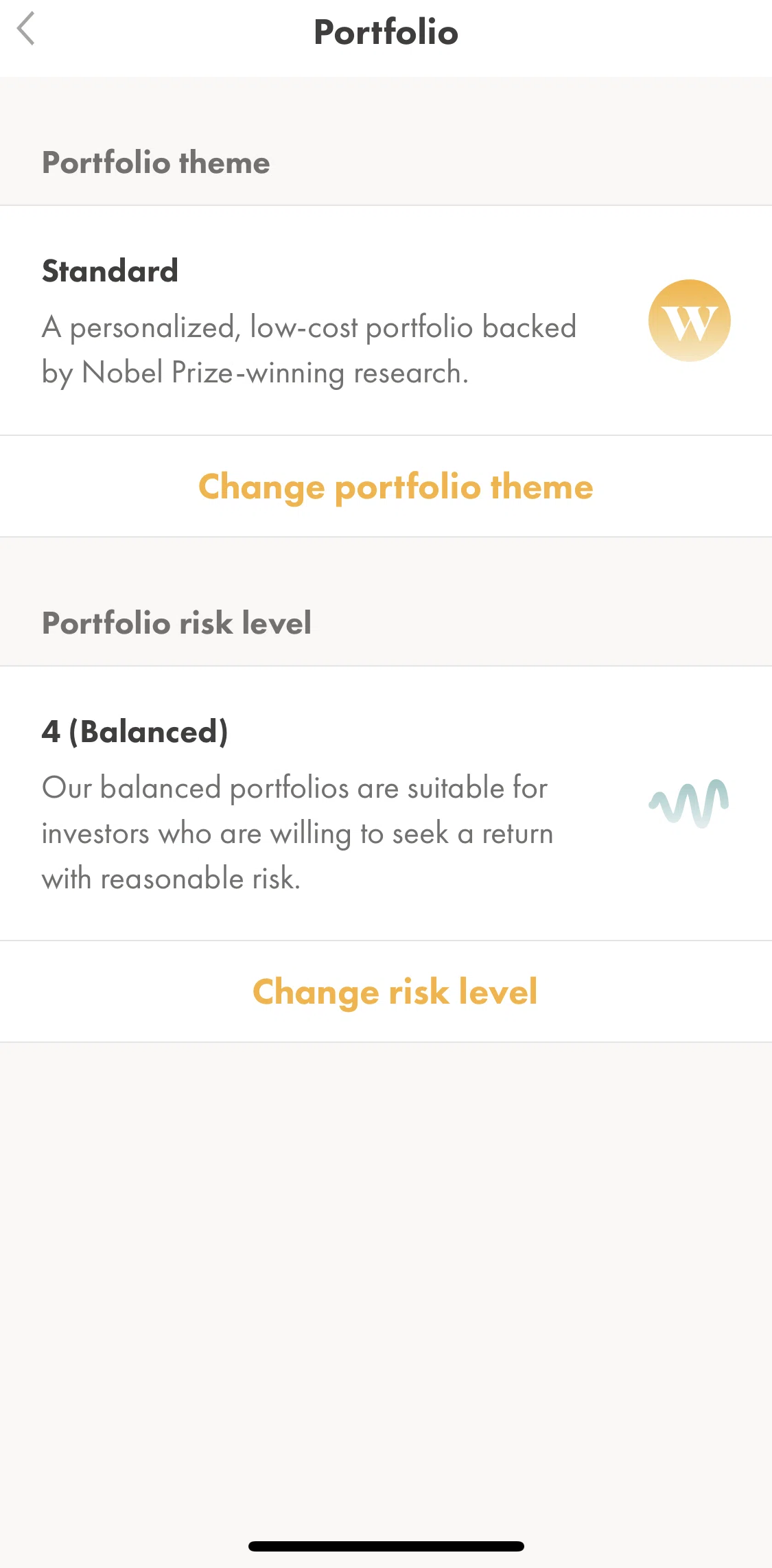 Wealthsimple Invest Screen screen in the Adjusting portfolio risk level flow
