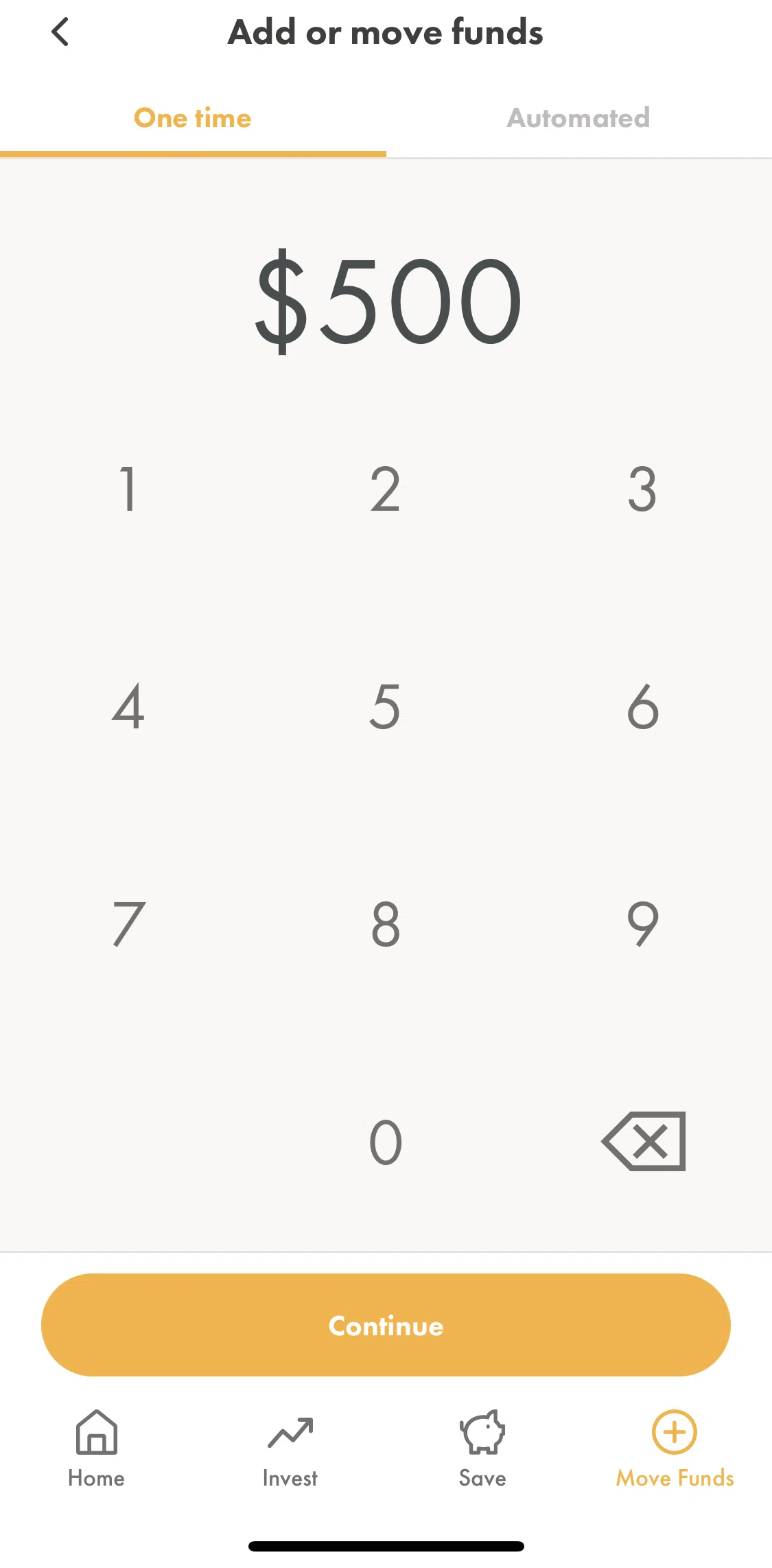 Wealthsimple Invest Screen screen in the Automated transfers flow