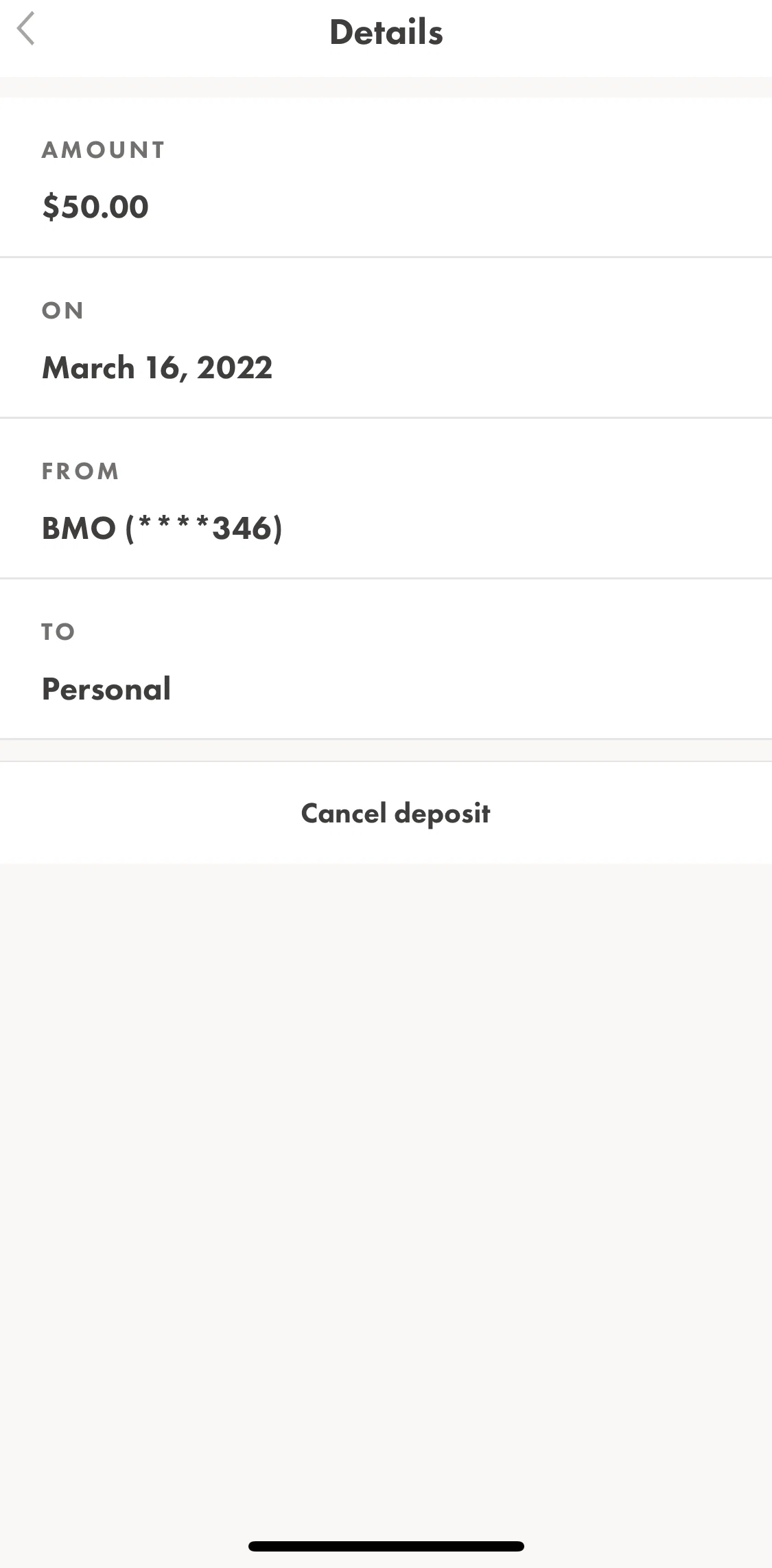 Wealthsimple Invest Screen screen in the Cancelling a deposit flow