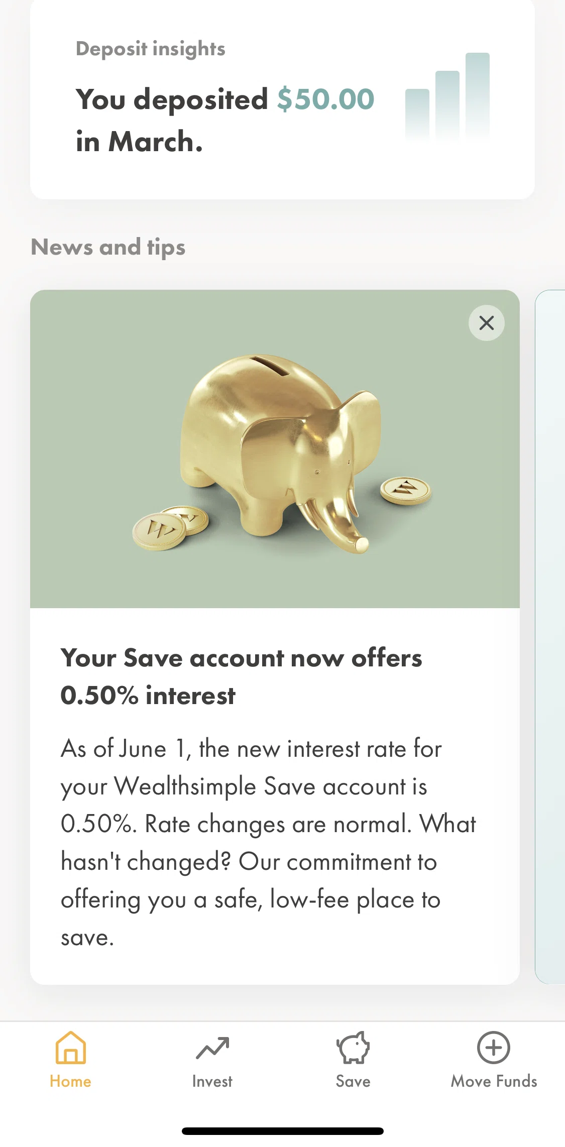 Wealthsimple Invest Screen screen in the Deposit insights (overall) flow