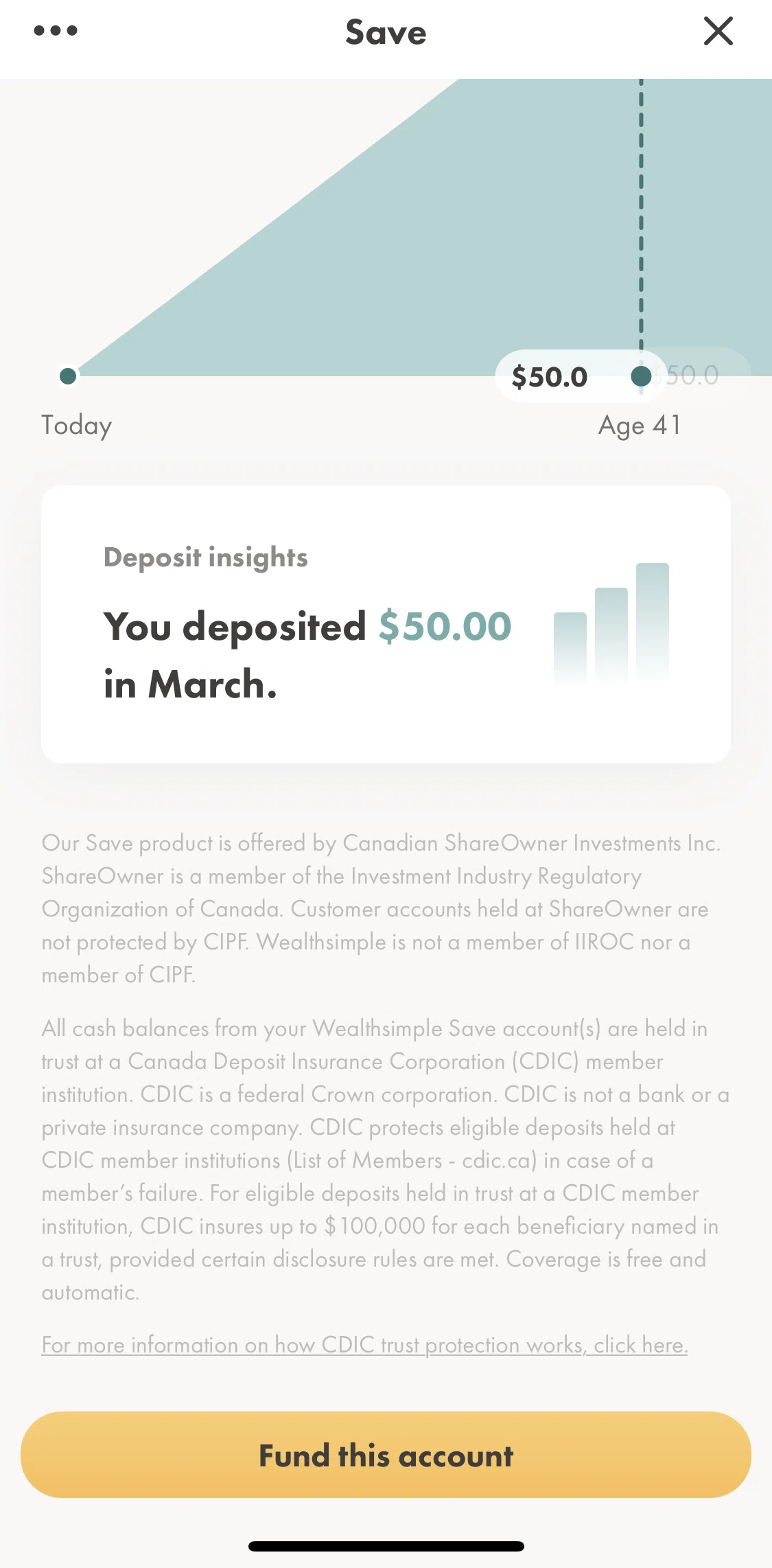 Wealthsimple Invest Screen screen in the Deposit insights (Save) flow