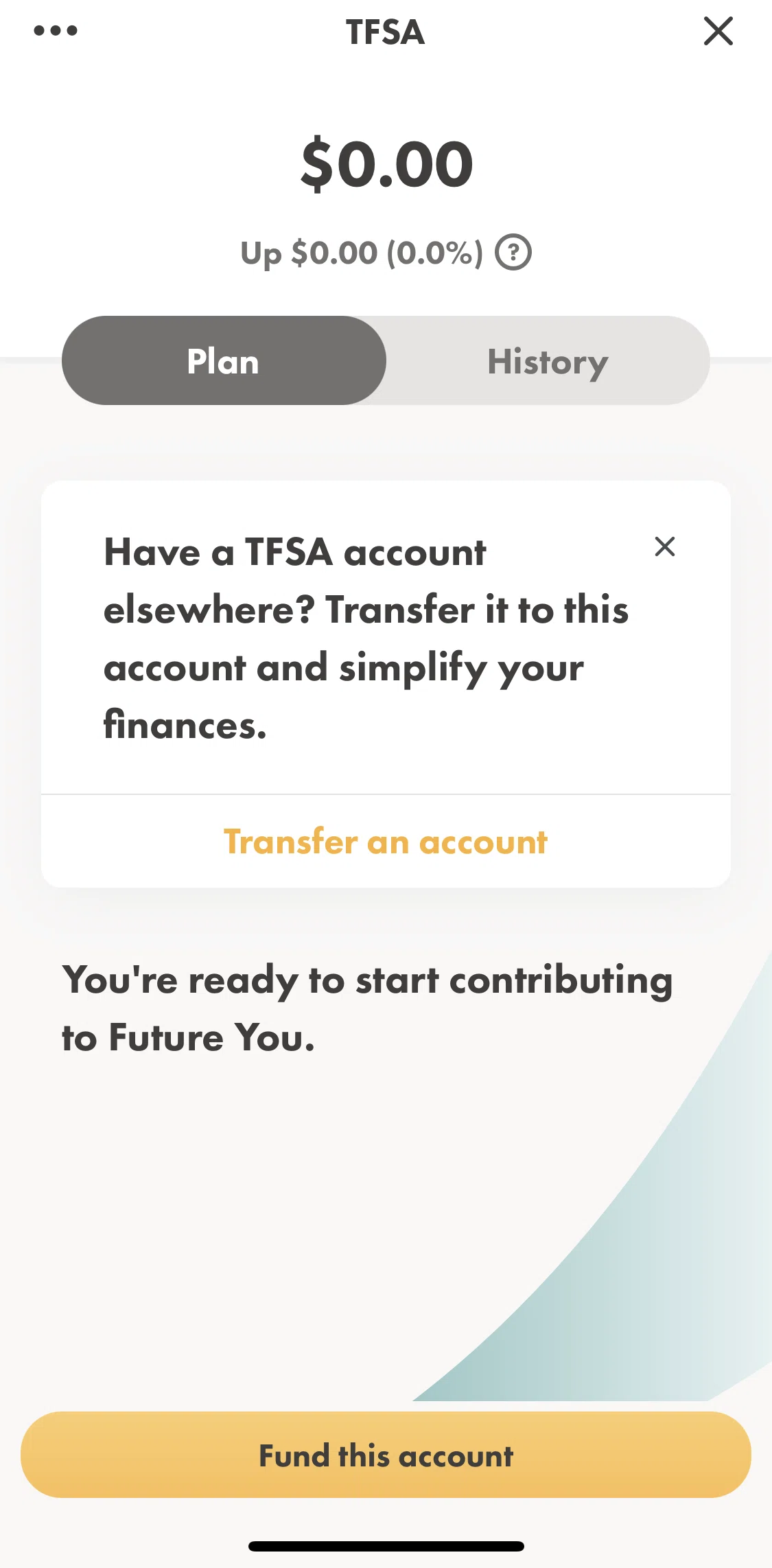 Wealthsimple Invest Screen screen in the Investment history (TFSA) flow