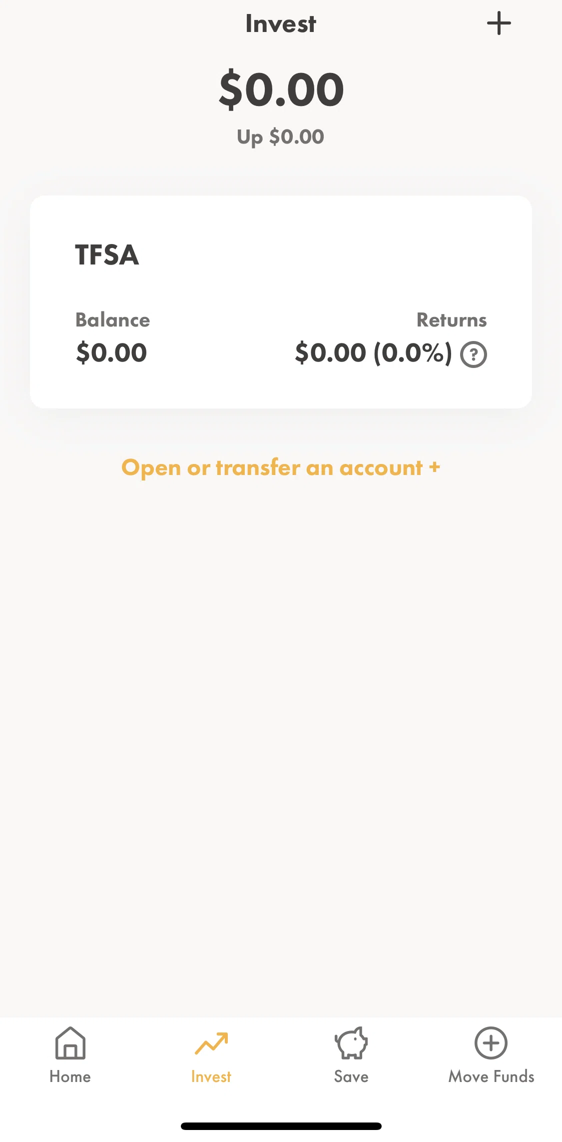 Wealthsimple Invest Screen screen in the Opening a new account flow