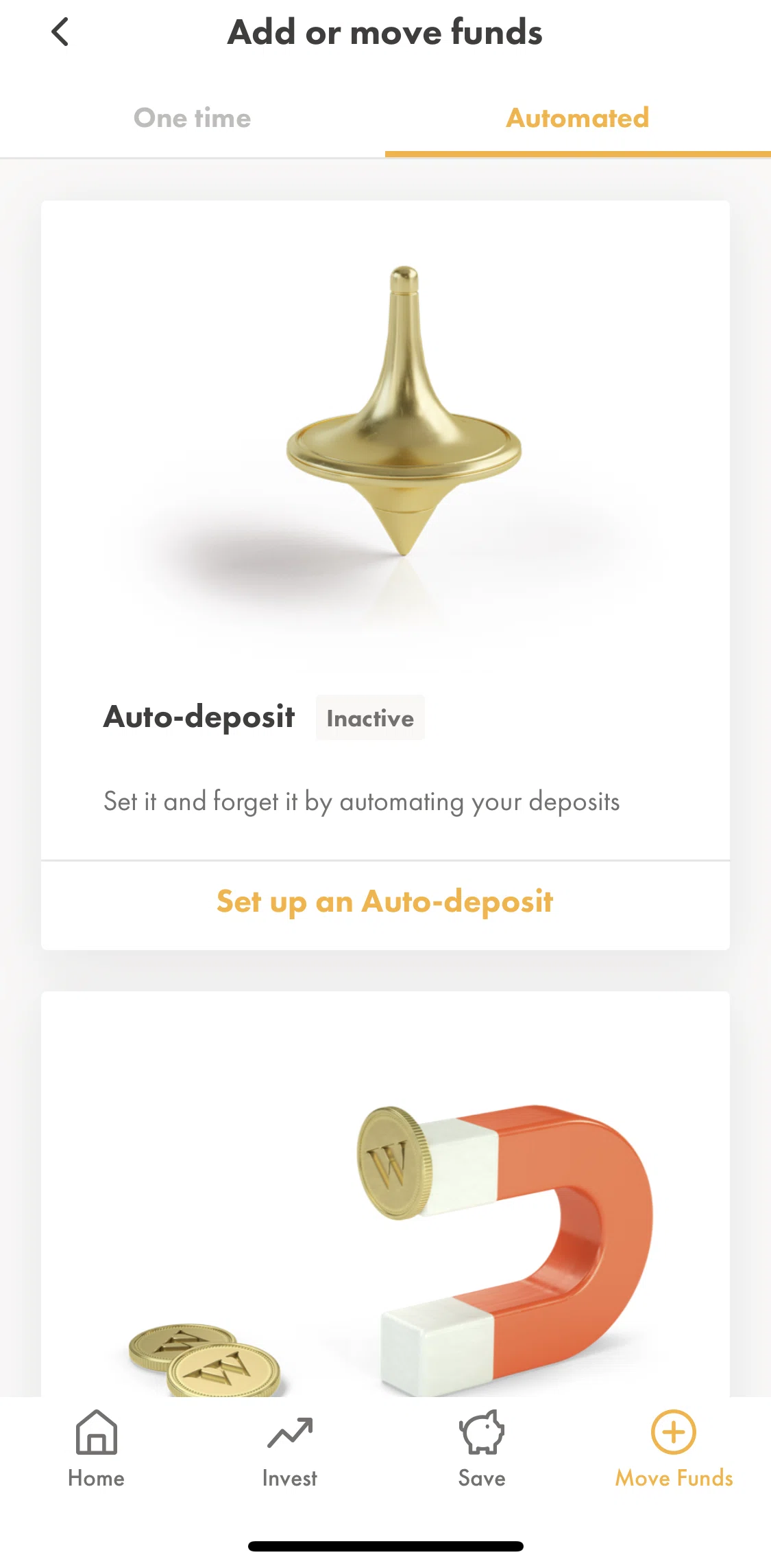Wealthsimple Invest Screen screen in the Setting up an automated deposit flow