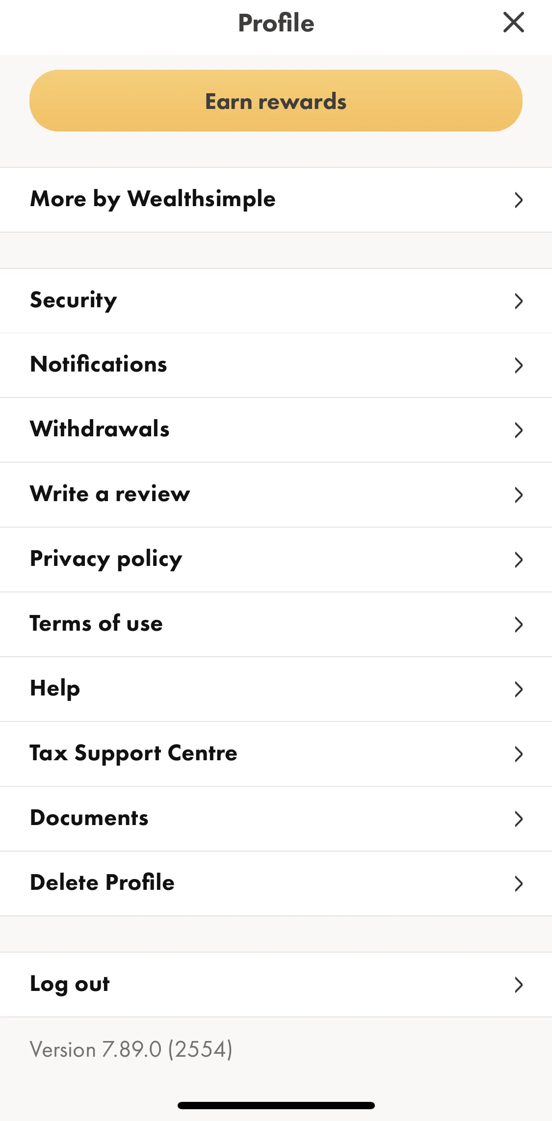 Wealthsimple Invest Screen screen in the Terms of use flow