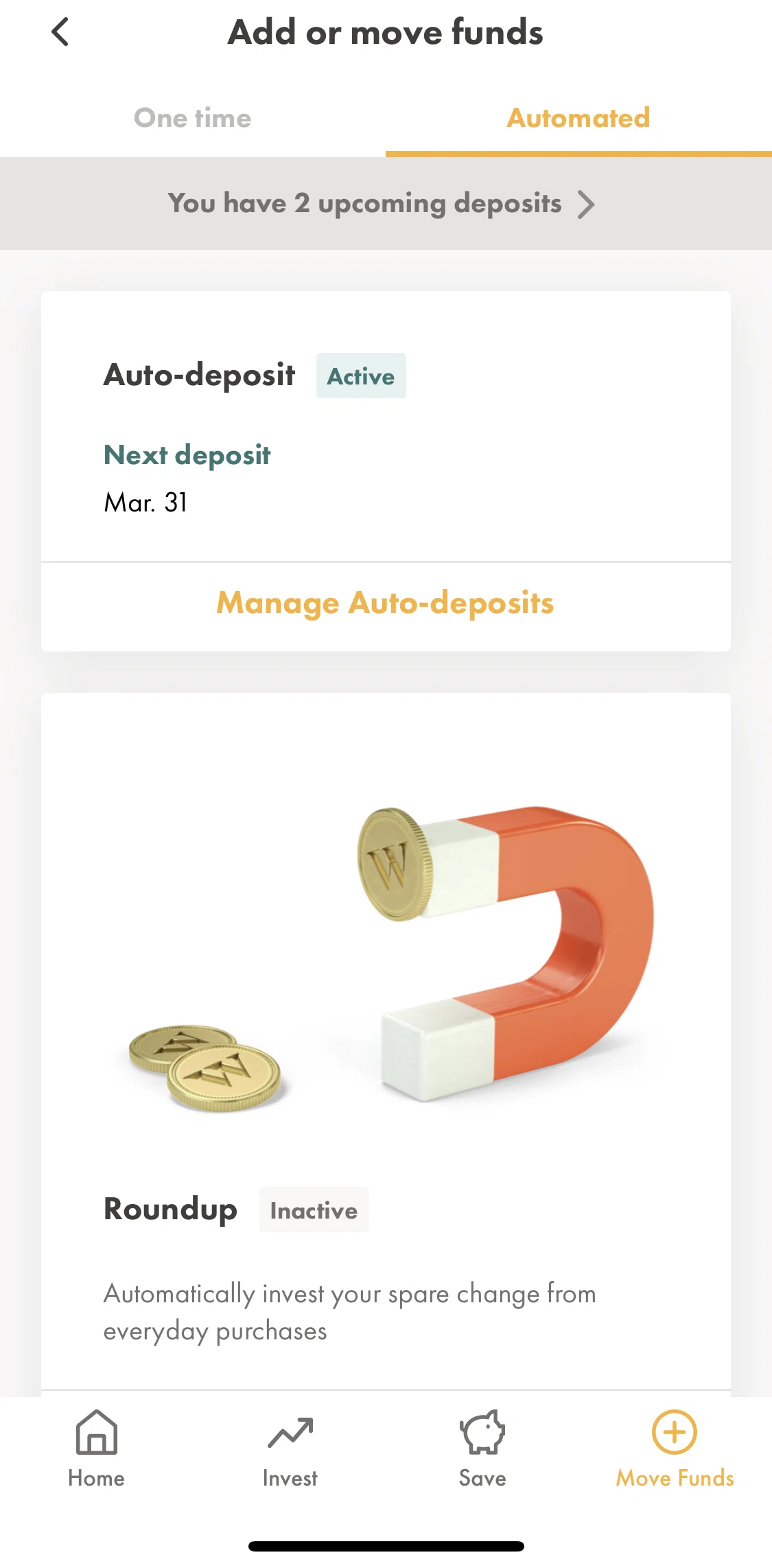 Wealthsimple Invest Screen screen in the View upcoming contributions flow
