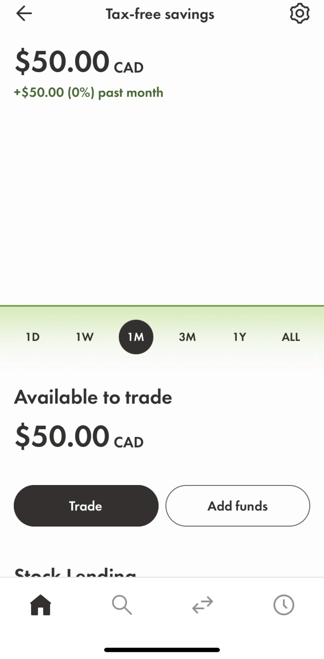 Wealthsimple Screen screen in the Adding funds via debit card flow