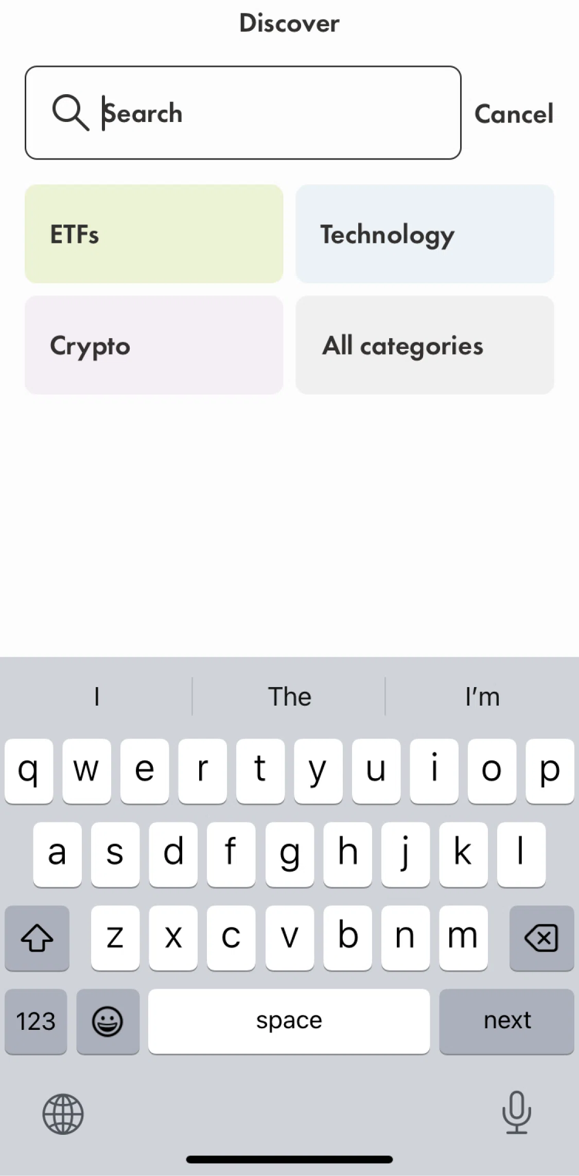 Wealthsimple Screen screen in the All categories flow