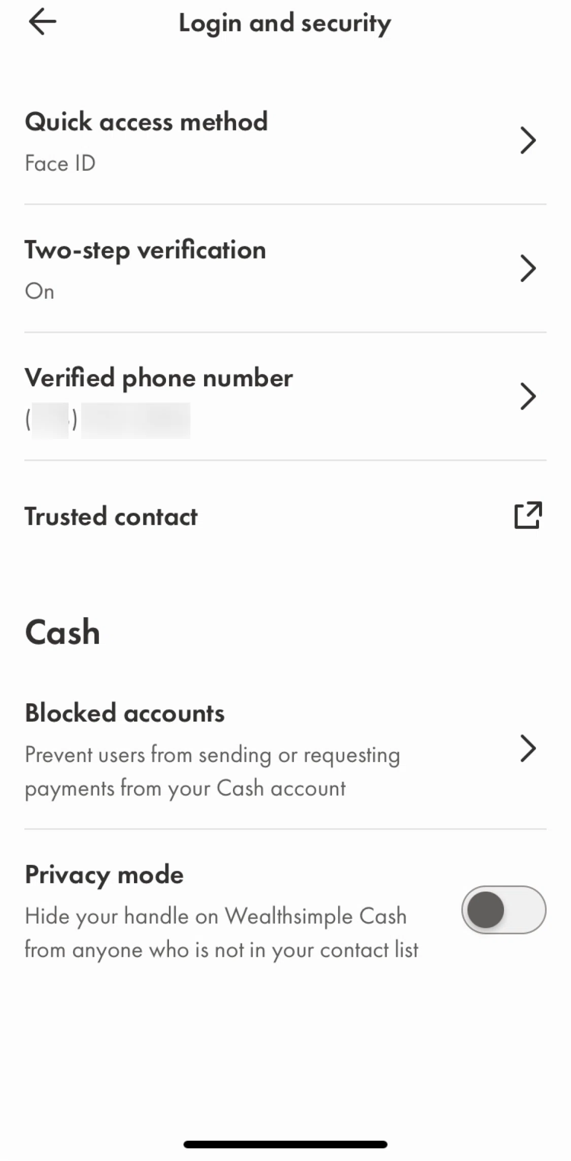 Wealthsimple Screen screen in the Completing a two-step verification (authenticator) flow