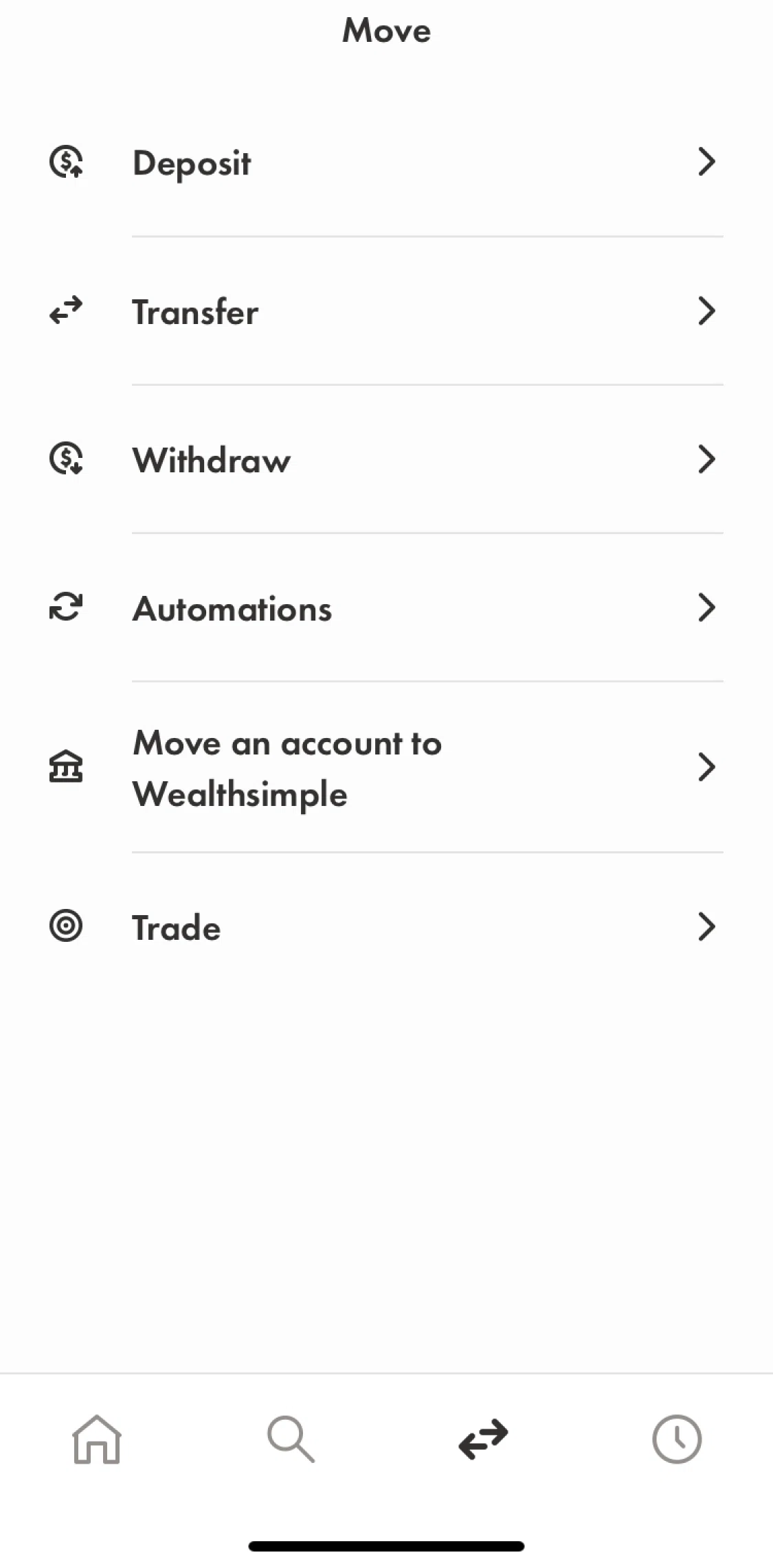 Wealthsimple Screen screen in the Deposit flow
