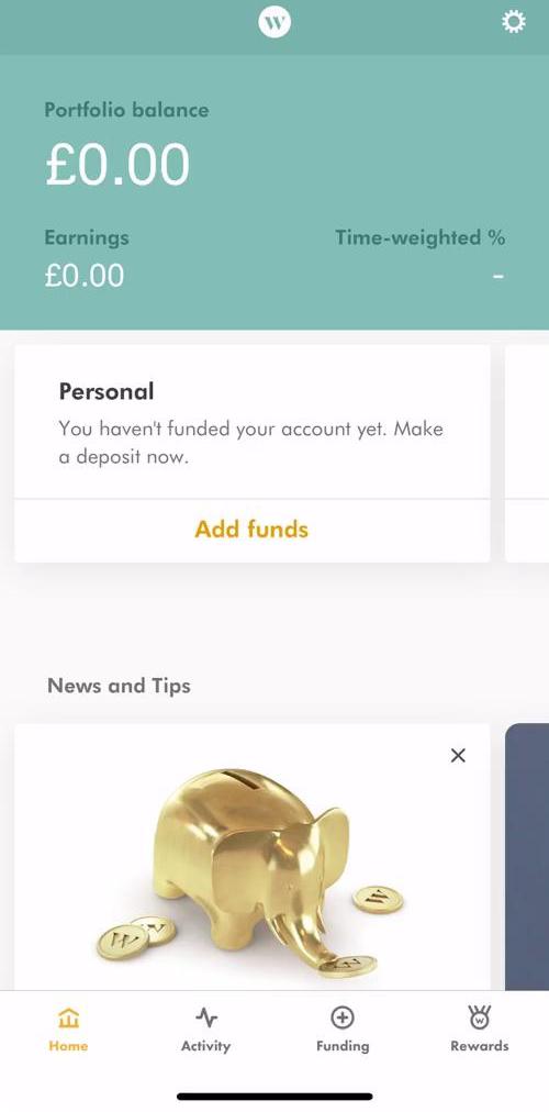 Wealthsimple Home screen in the Depositing Funds flow