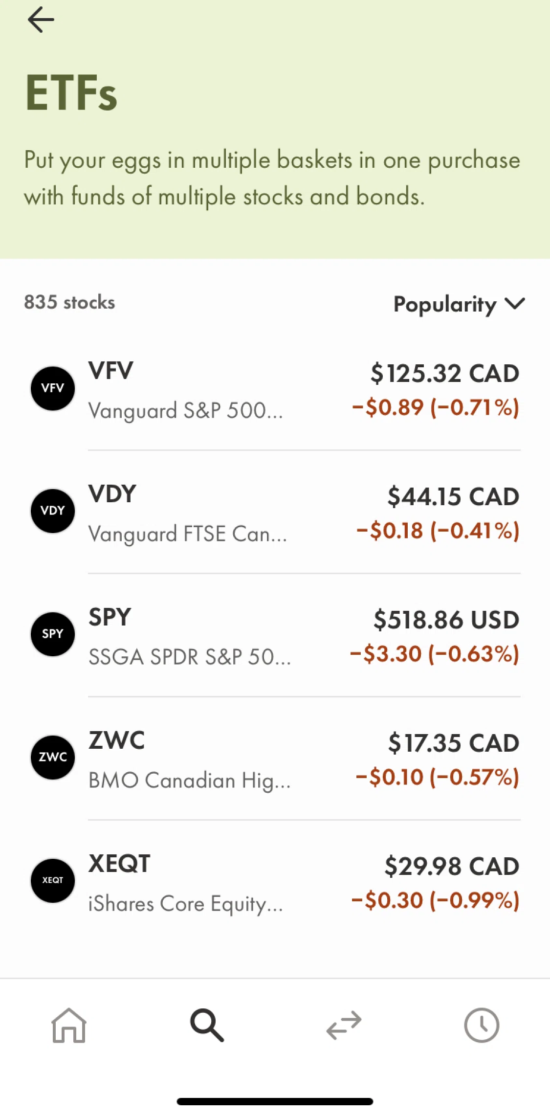 Wealthsimple Screen screen in the ETF detail flow