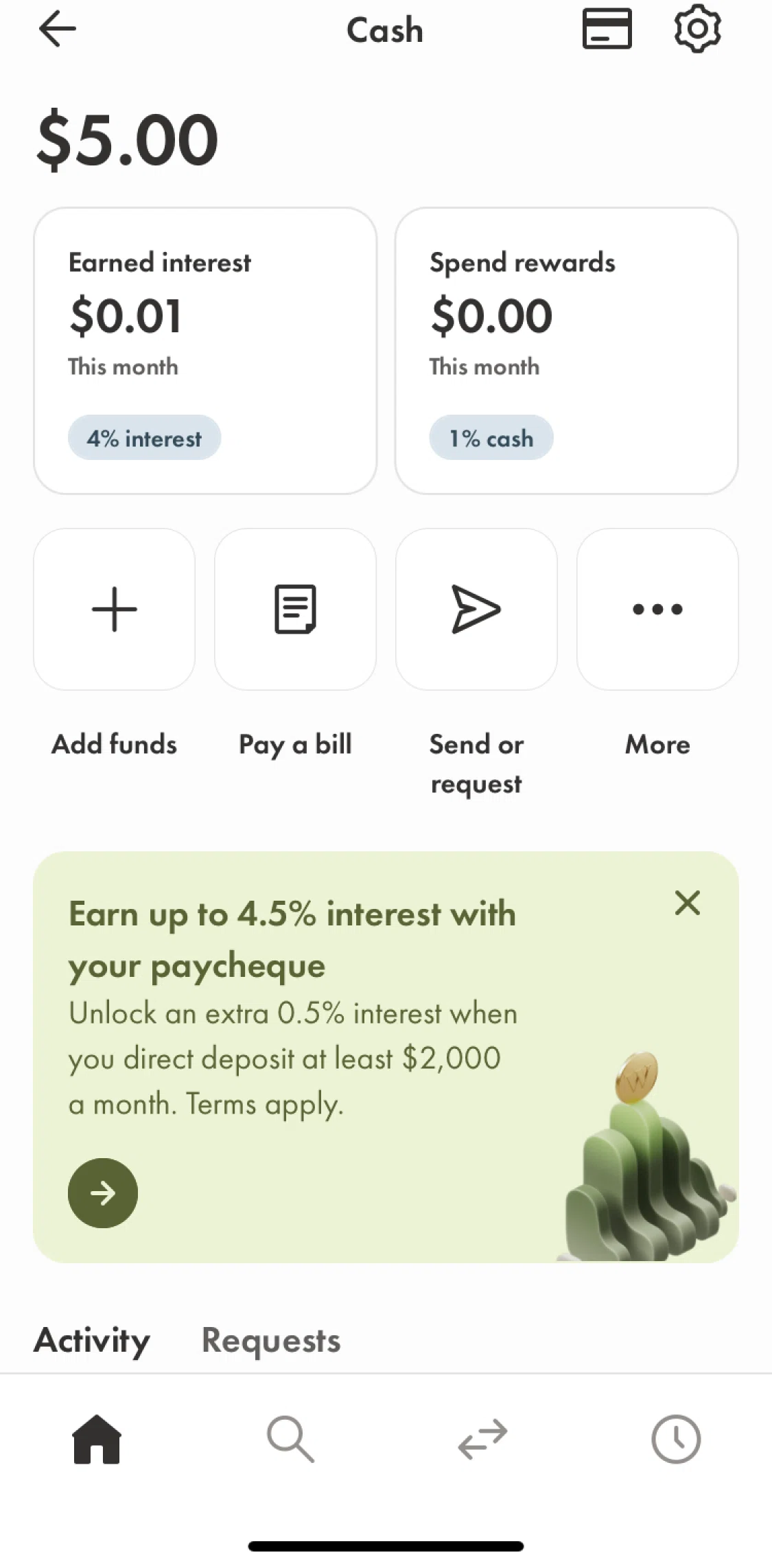 Wealthsimple Screen screen in the More flow
