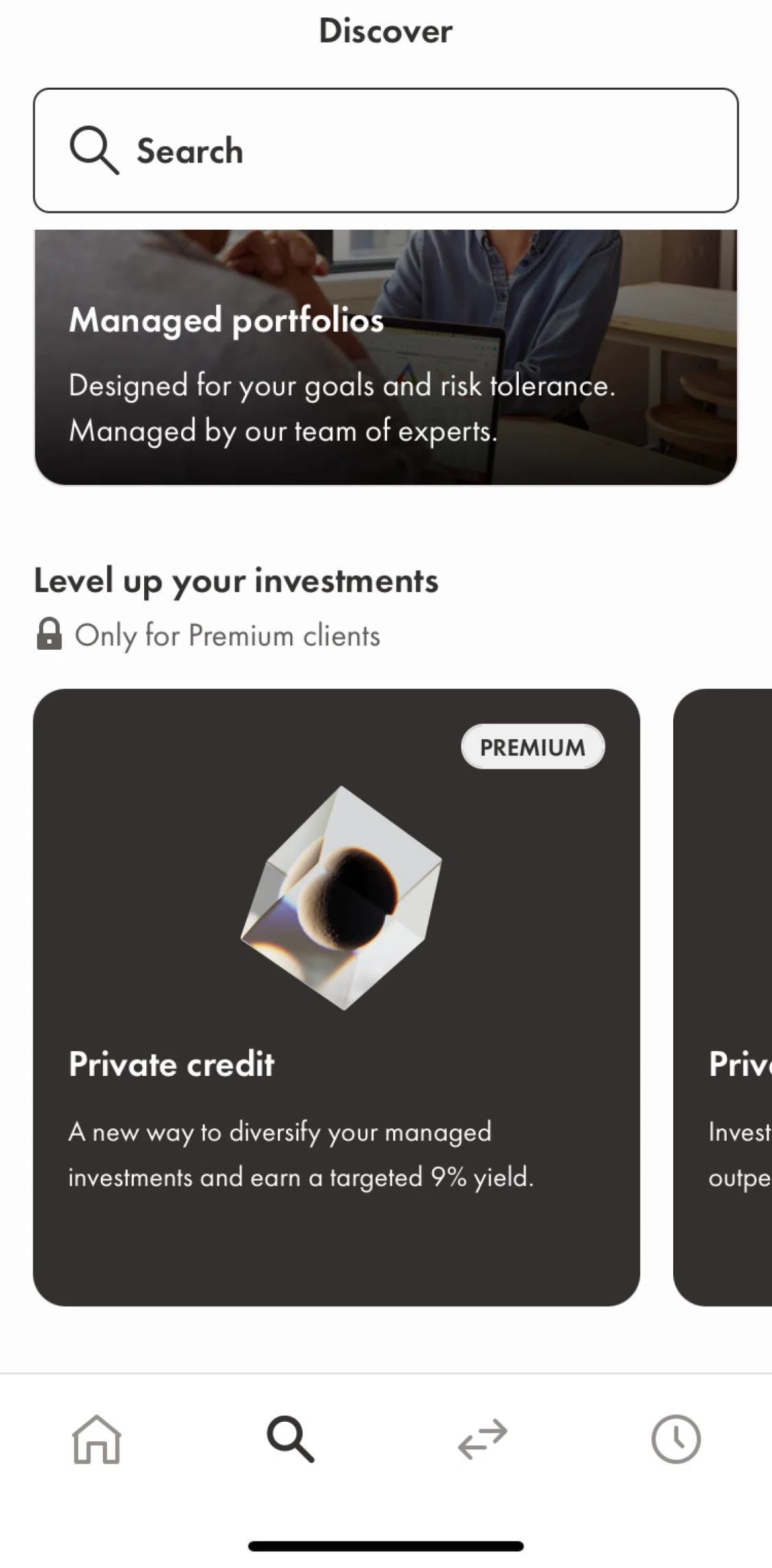 Wealthsimple Screen screen in the Private credit flow