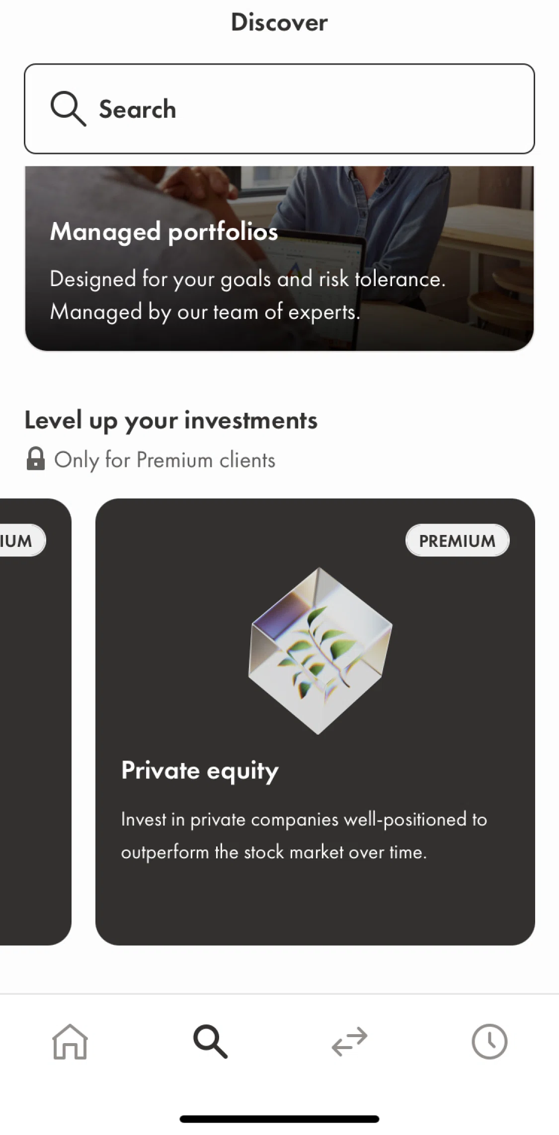 Wealthsimple Screen screen in the Private equity flow