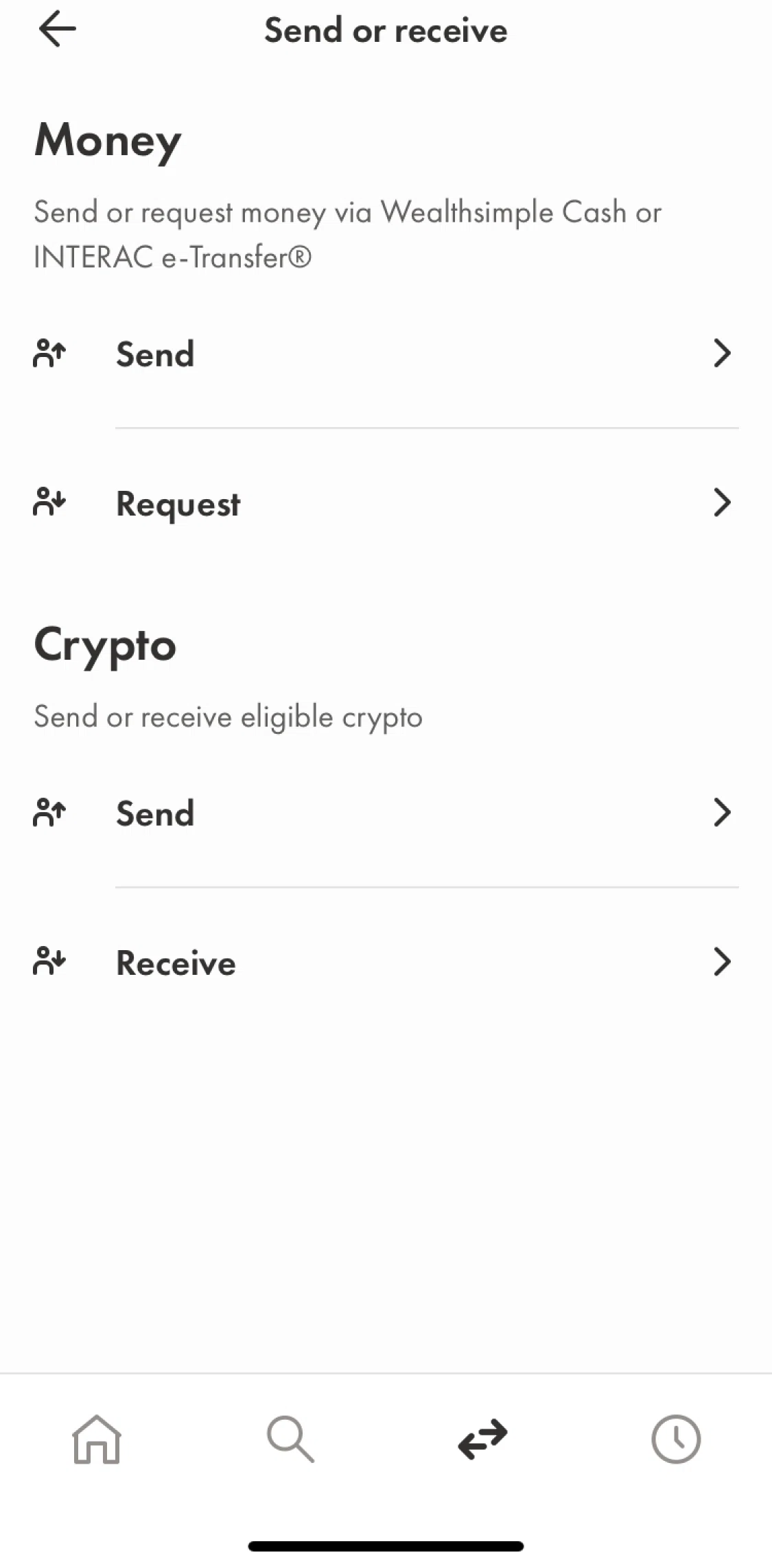 Wealthsimple Screen screen in the Request money flow
