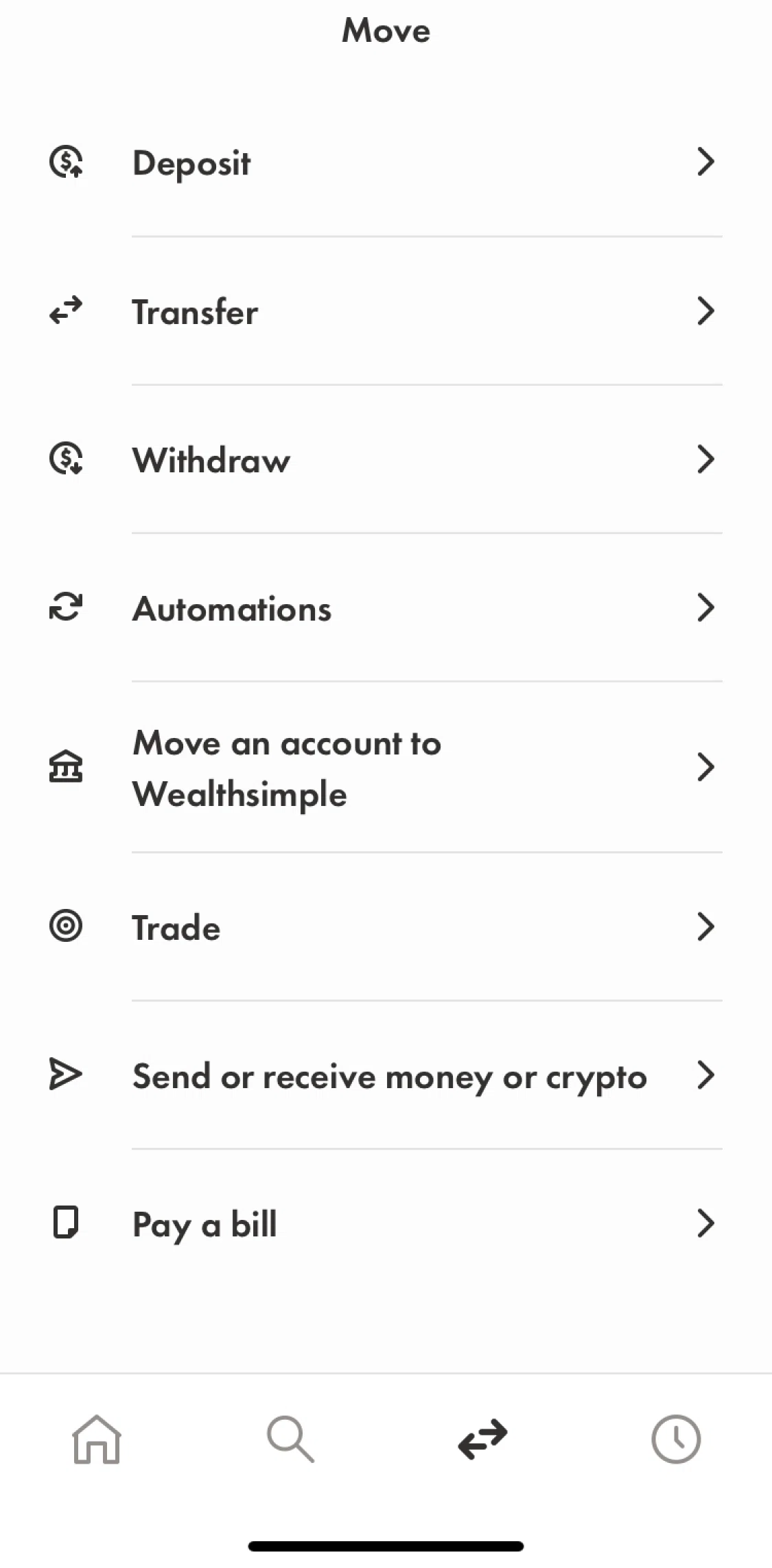 Wealthsimple Screen screen in the Send money flow