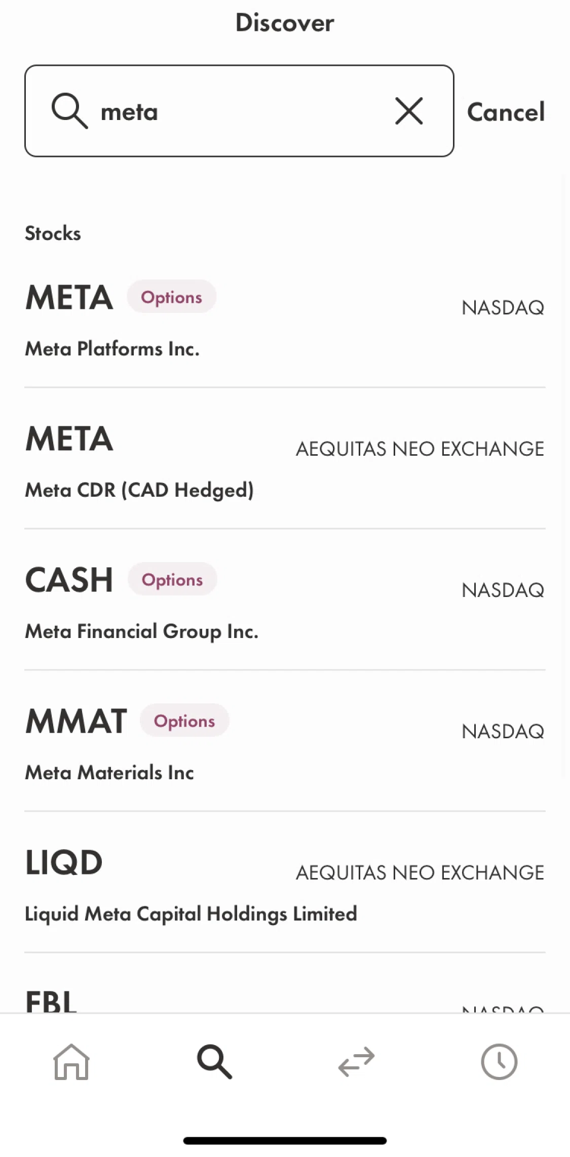 Wealthsimple Screen screen in the Stock detail flow