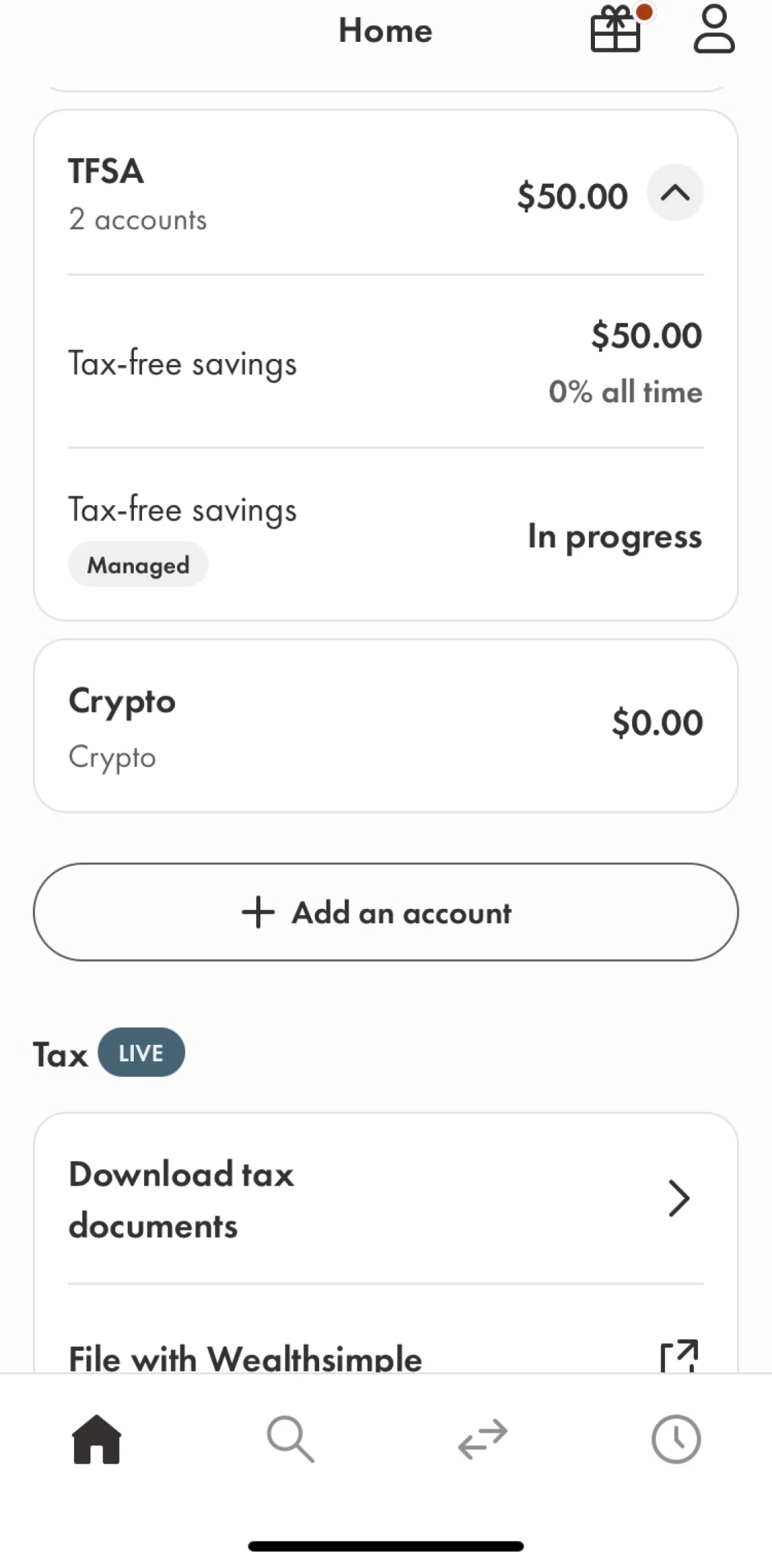 Wealthsimple Screen screen in the Tax-free savings flow