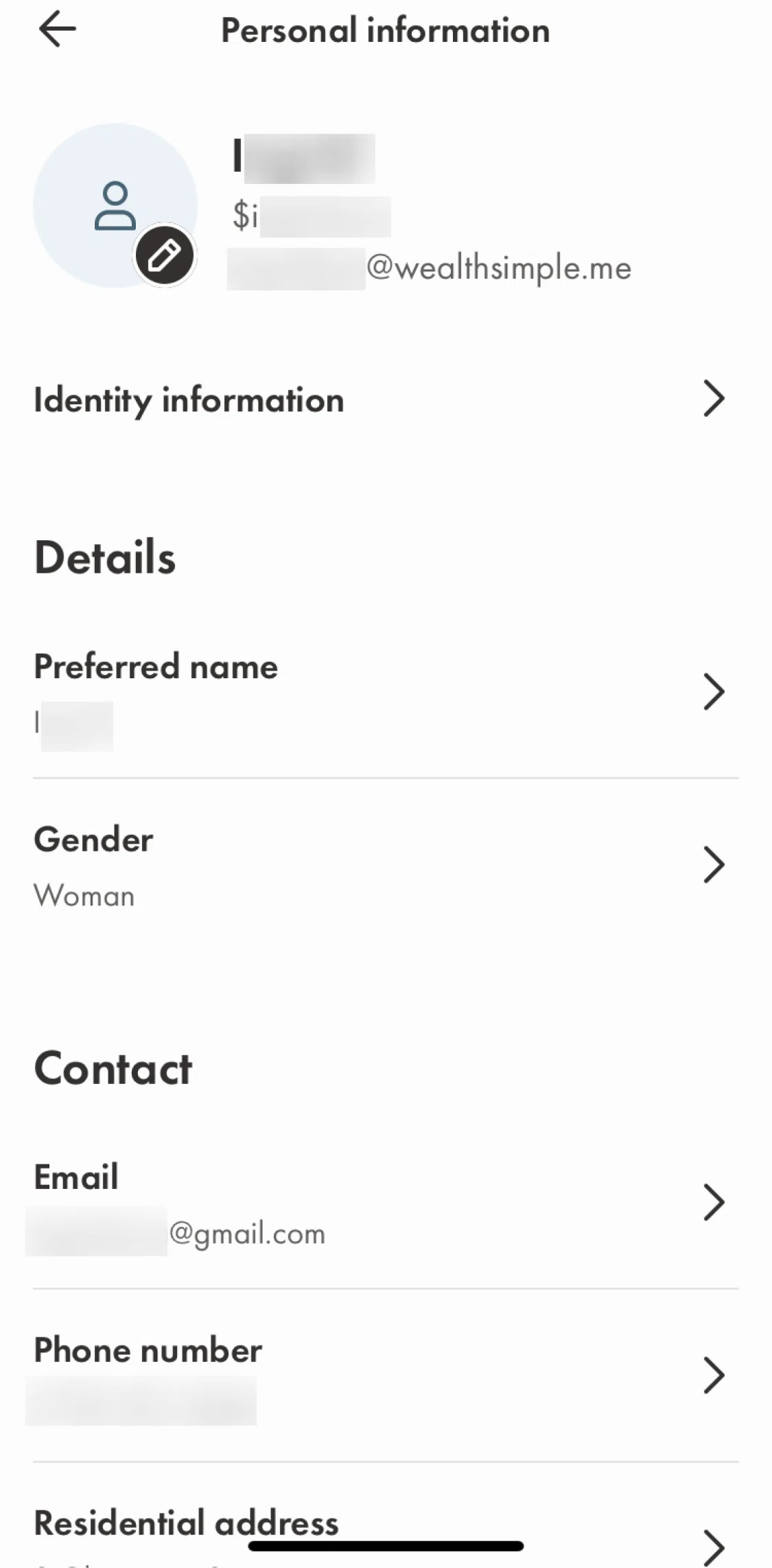 Wealthsimple Screen screen in the Updating profile photo flow