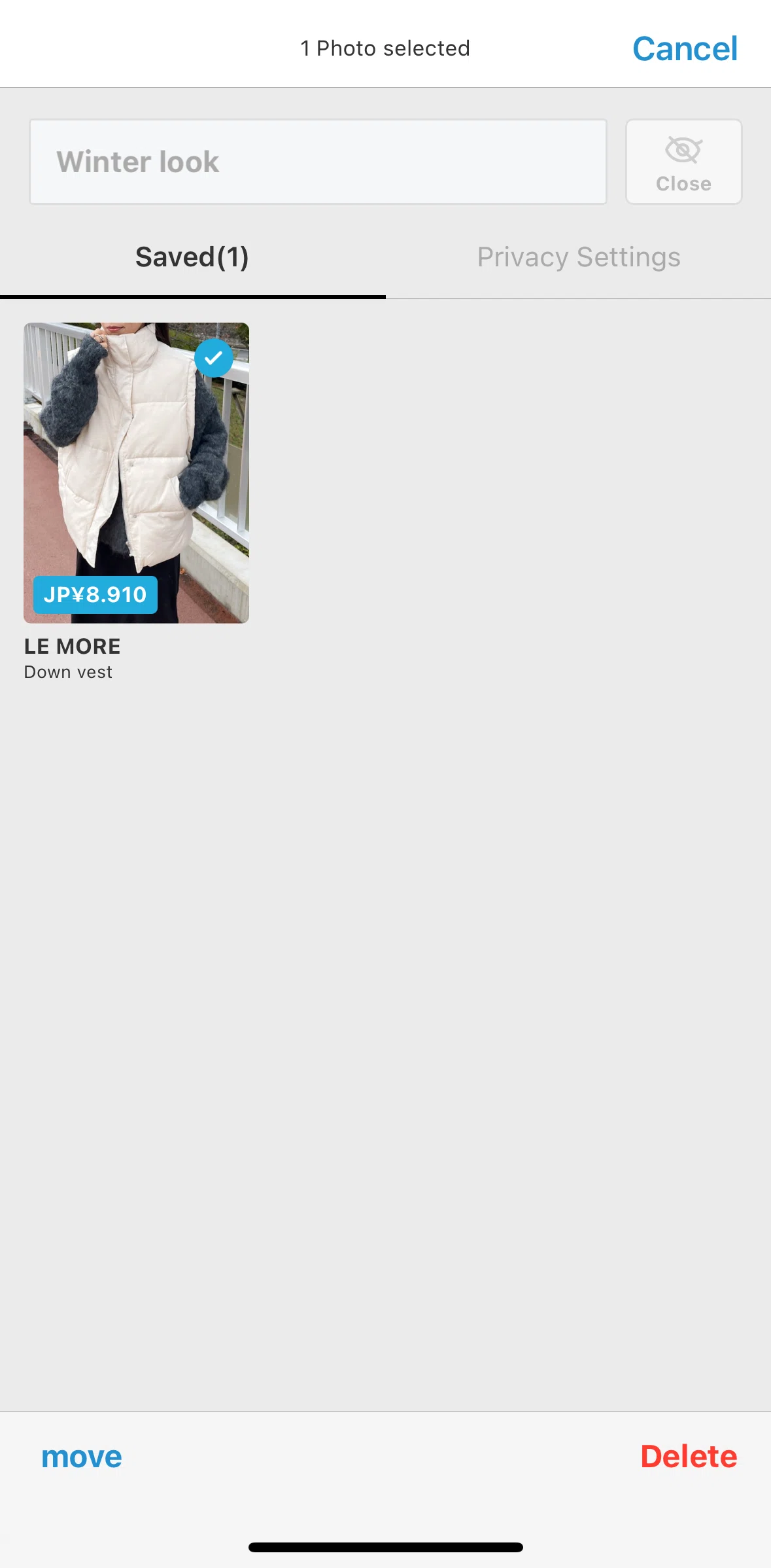 WEAR Screen screen in the Deleting an item from folder flow