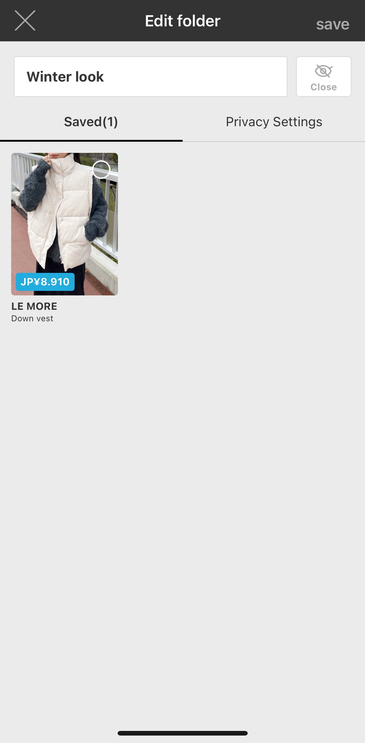 WEAR Screen screen in the Showing a folder as public flow