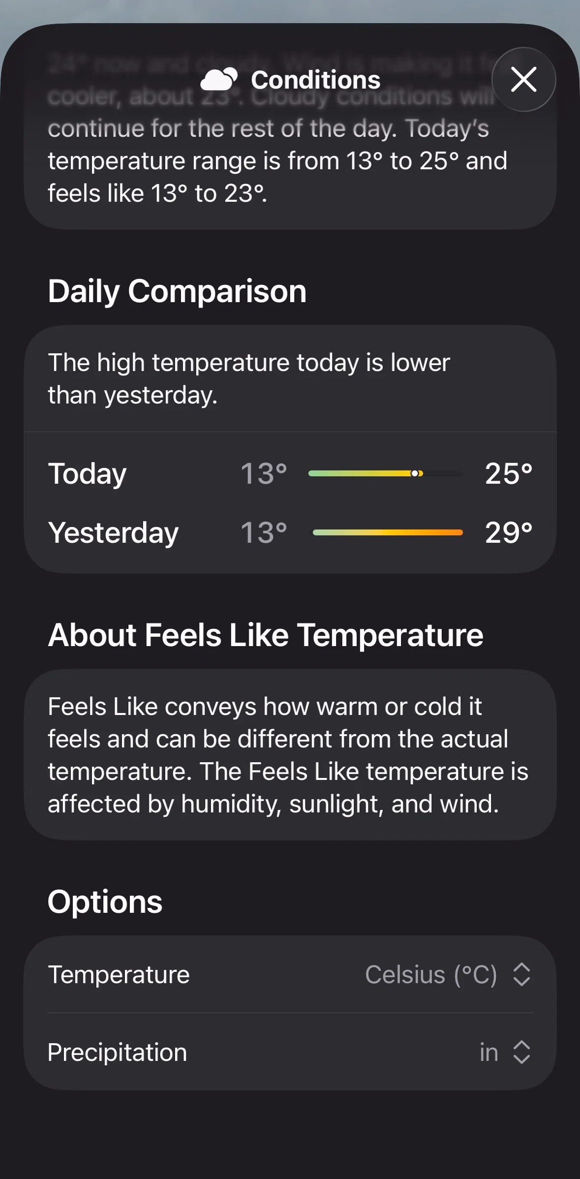 Weather Screen screen in the Changing weather unit flow