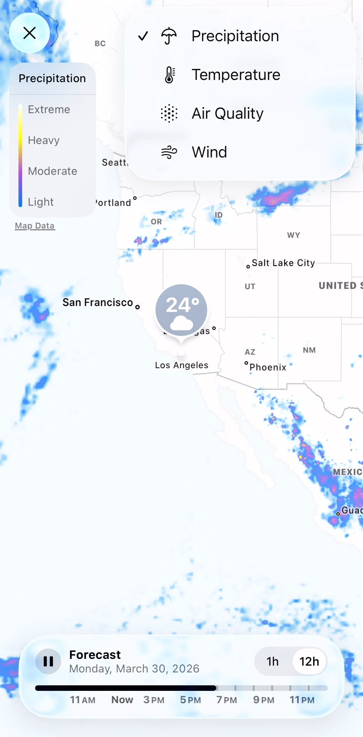 Weather Screen screen in the Switching maps (air quality) flow