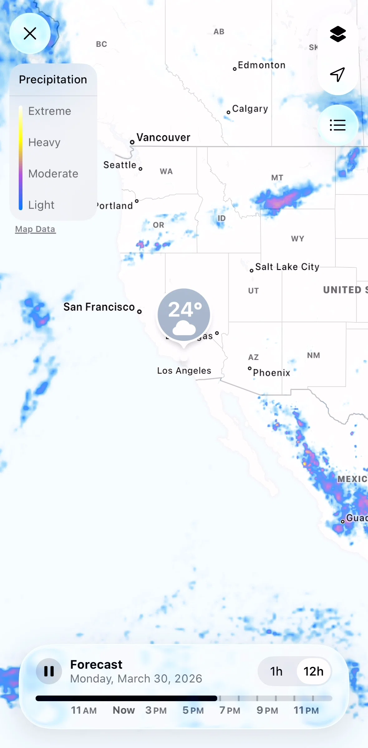 Weather Screen screen in the Switching maps (temperature) flow