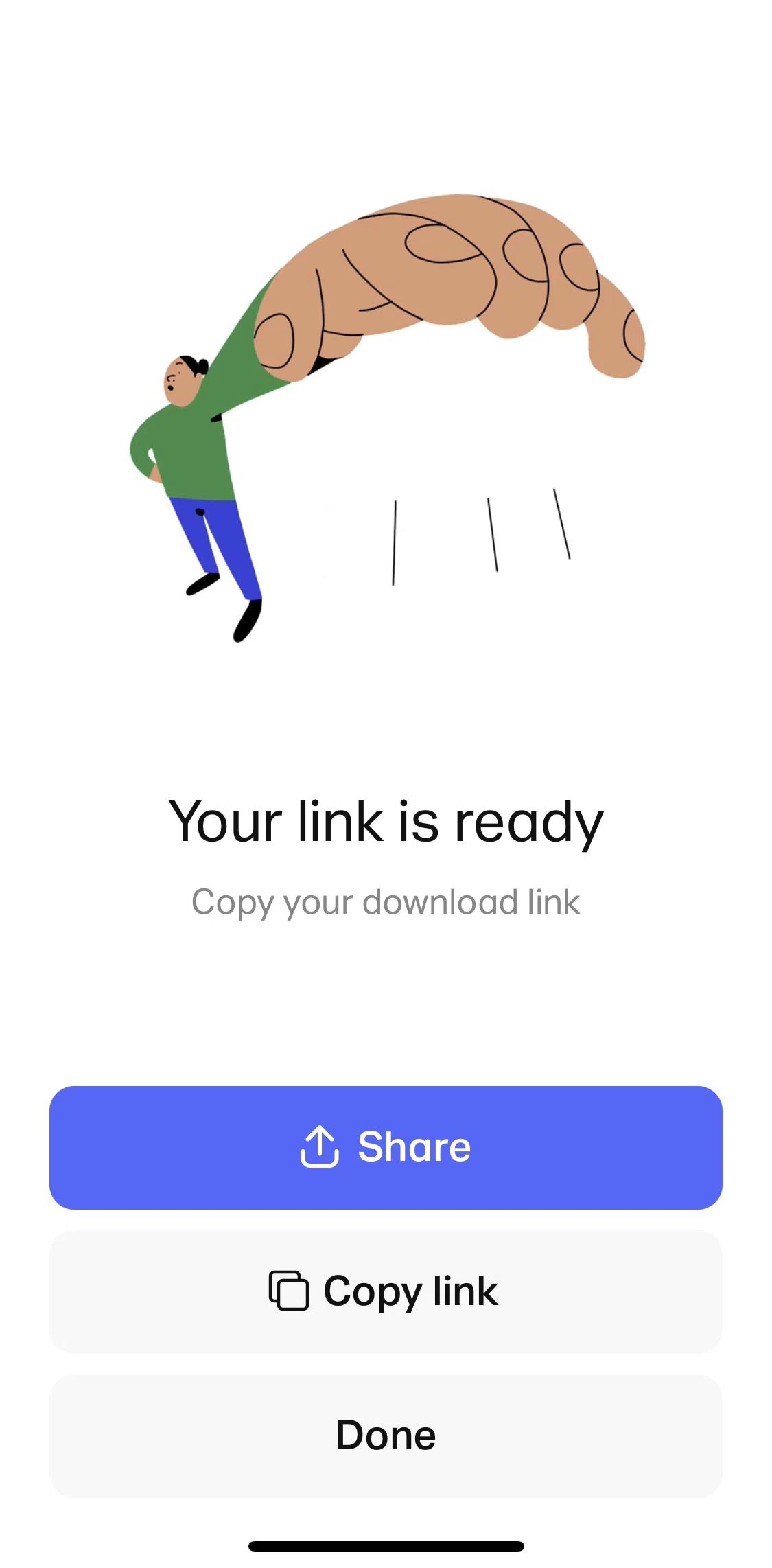 WeTransfer Screen screen in the Copying link flow