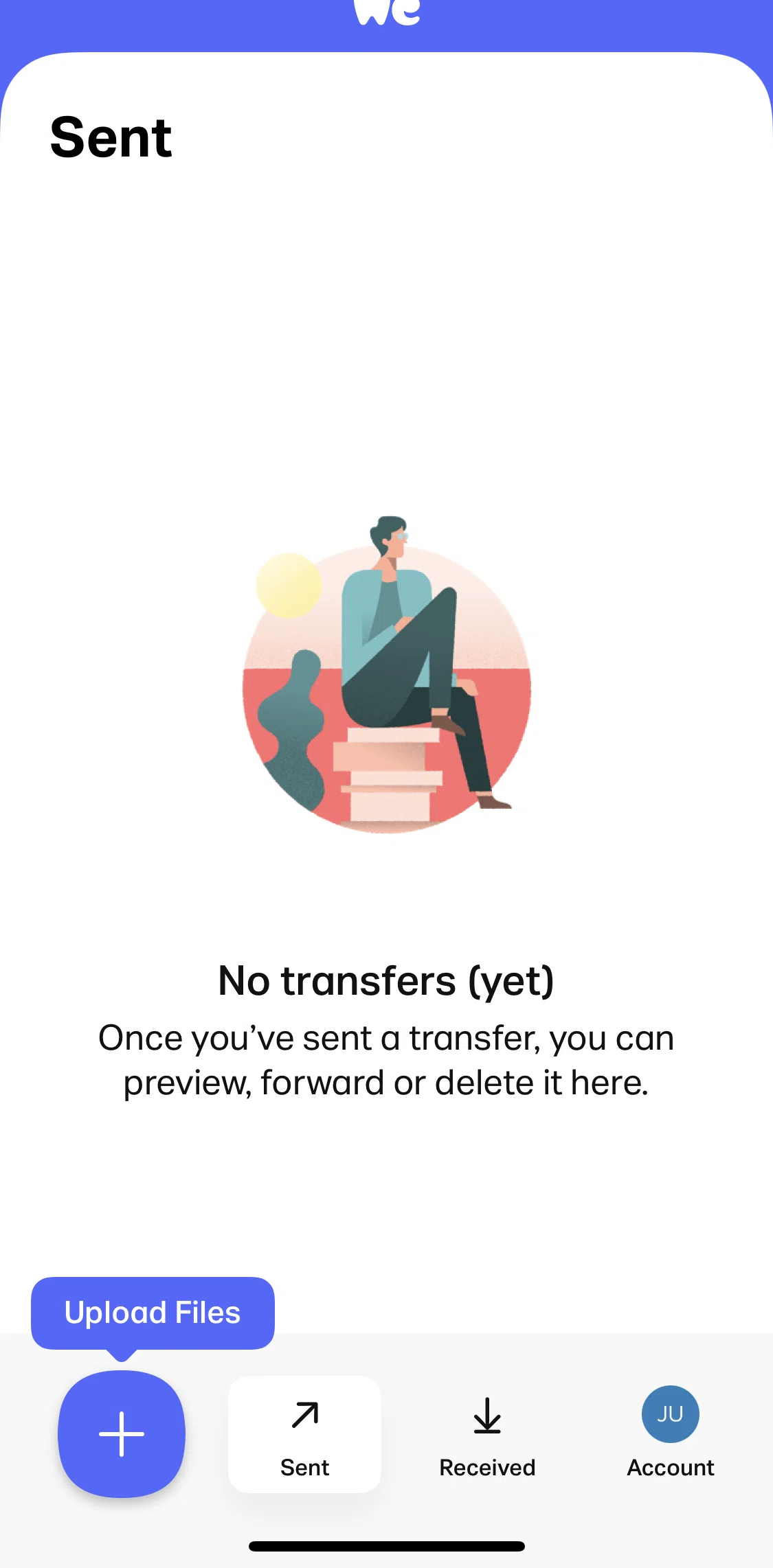 WeTransfer Screen screen in the Uploading files from Browse flow