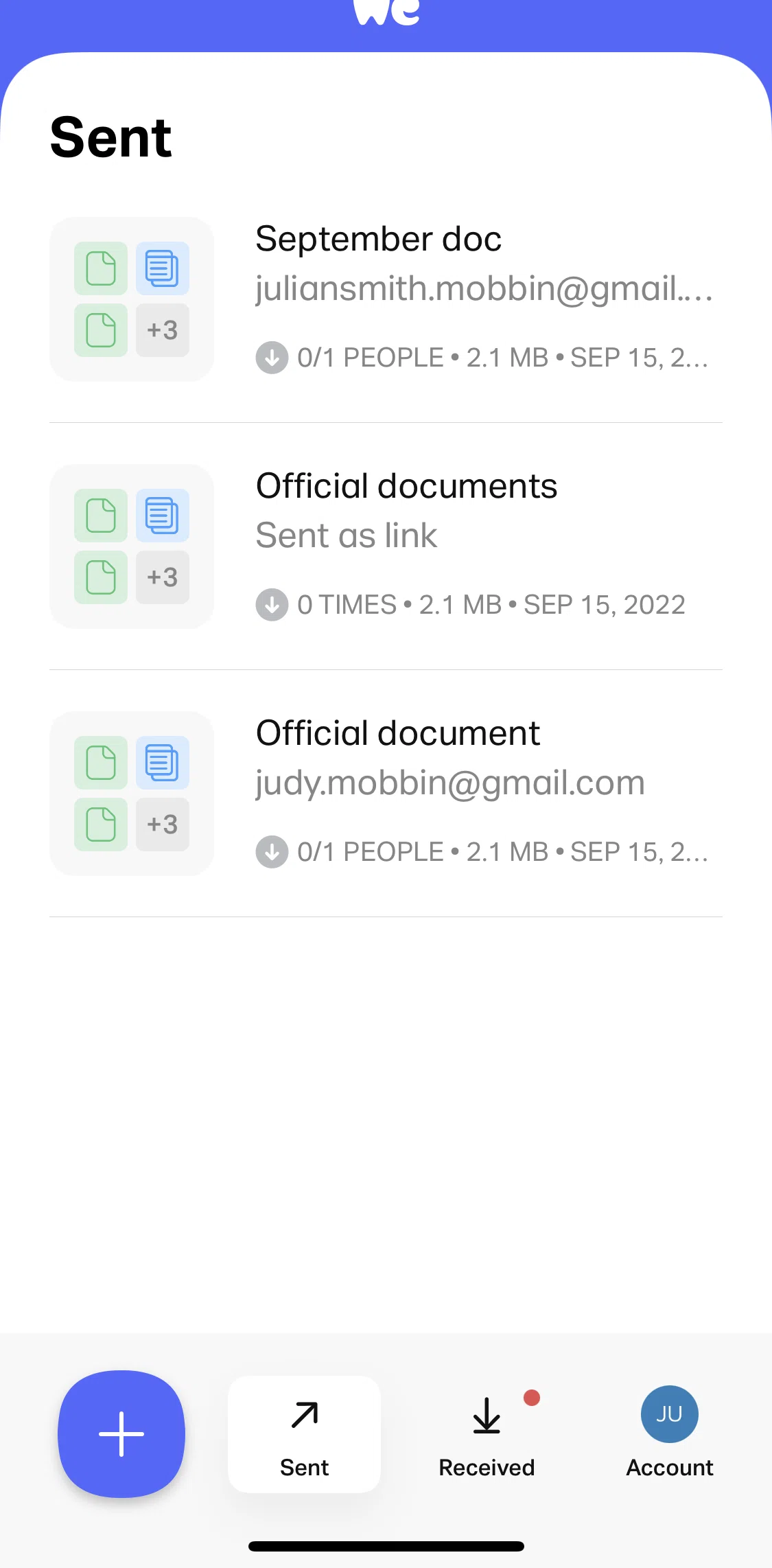 WeTransfer Screen screen in the View sent files flow